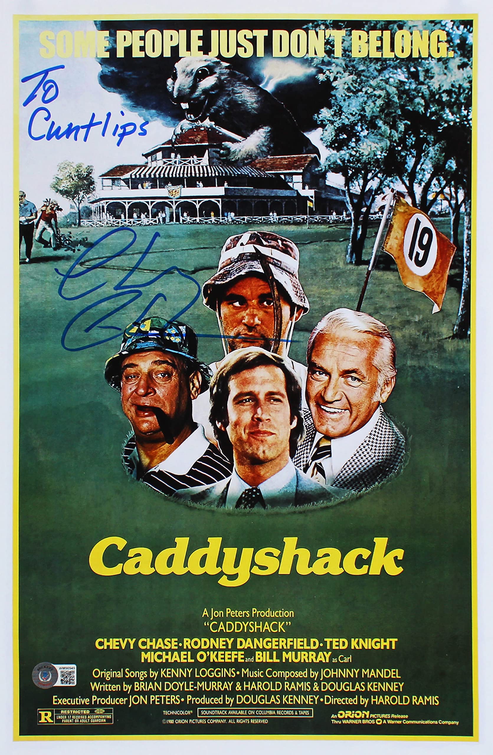 Chevy Chase Caddyshack "To C***lips" Authentic Signed 12x18 Photo BAS Witnessed