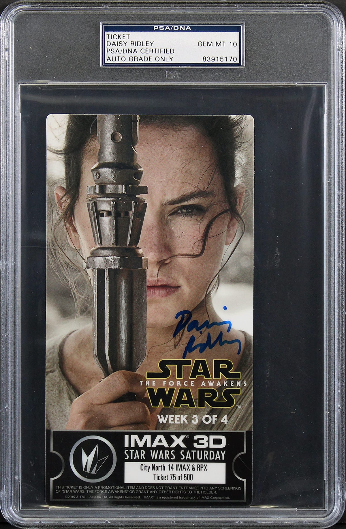 Daisy Ridley Star Wars The Force Awakens Signed Ticket Stub Auto 10! PSA Slabbed