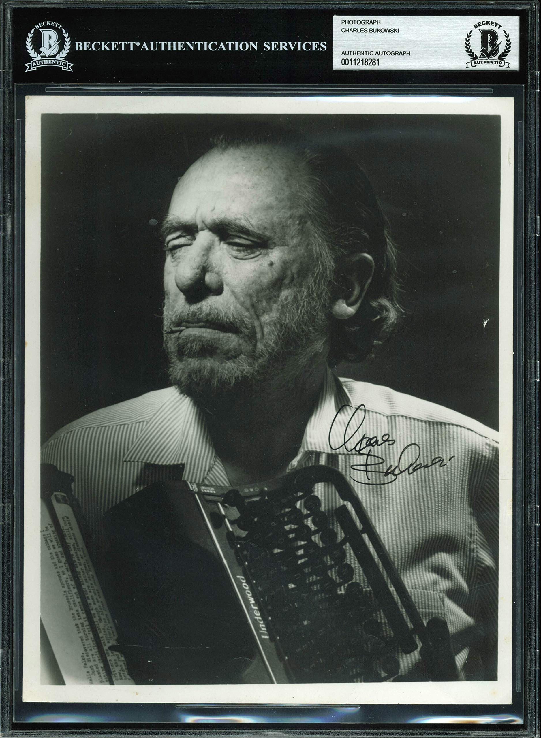 Charles Bukowski Authentic Signed 8x10 Black & White Photo BAS Slabbed