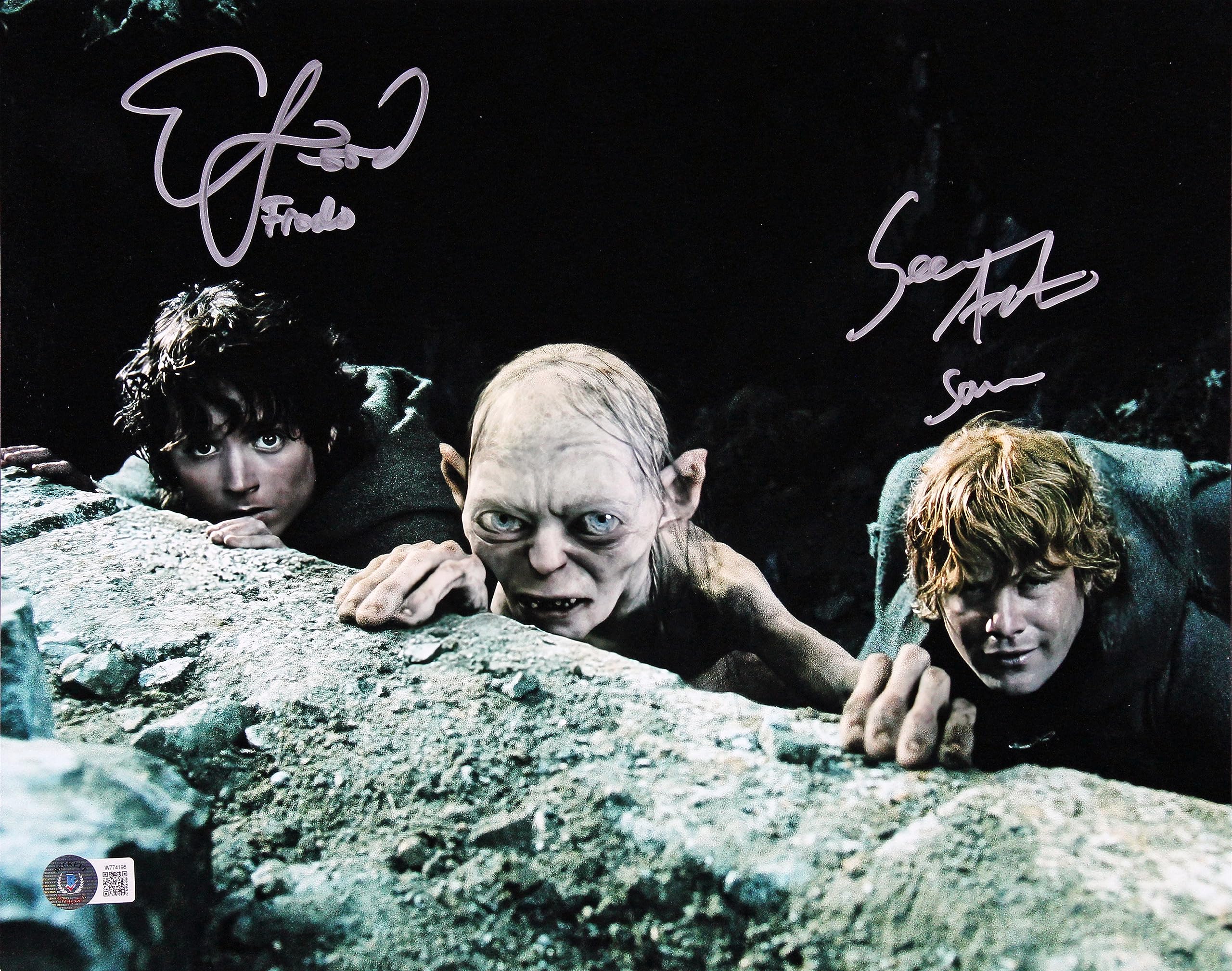 Elijah Wood & Sean Astin Lord of the Rings Signed 11x14 w/ Golum Photo BAS Wit