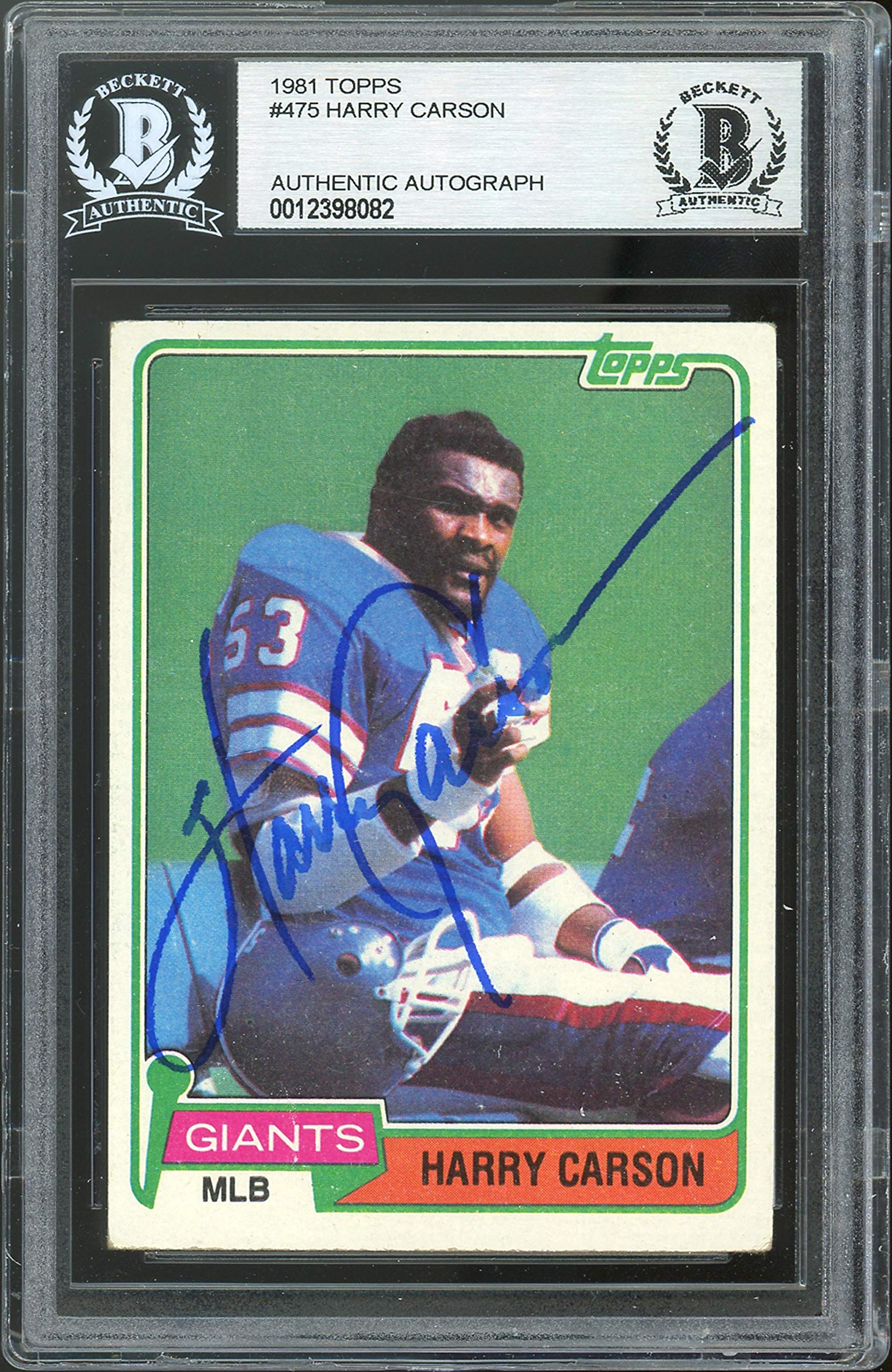 Giants Harry Carson Authentic Signed 1981 Topps #475 Card BAS Slabbed