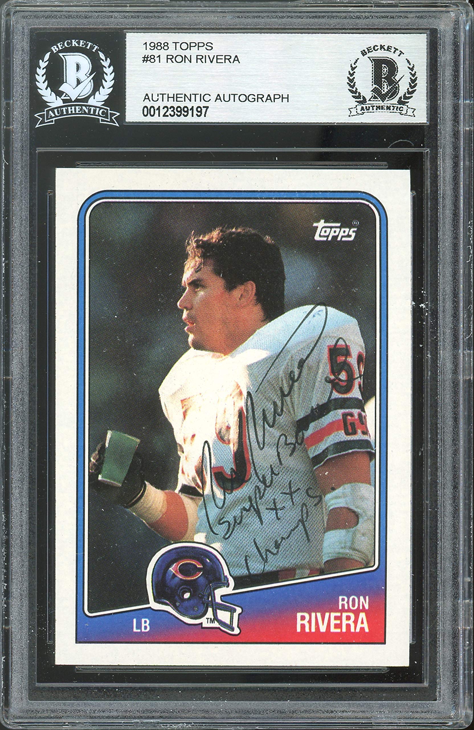 Bears Ron Rivera Authentic Signed 1988 Topps #81 Card Autographed BAS Slabbed