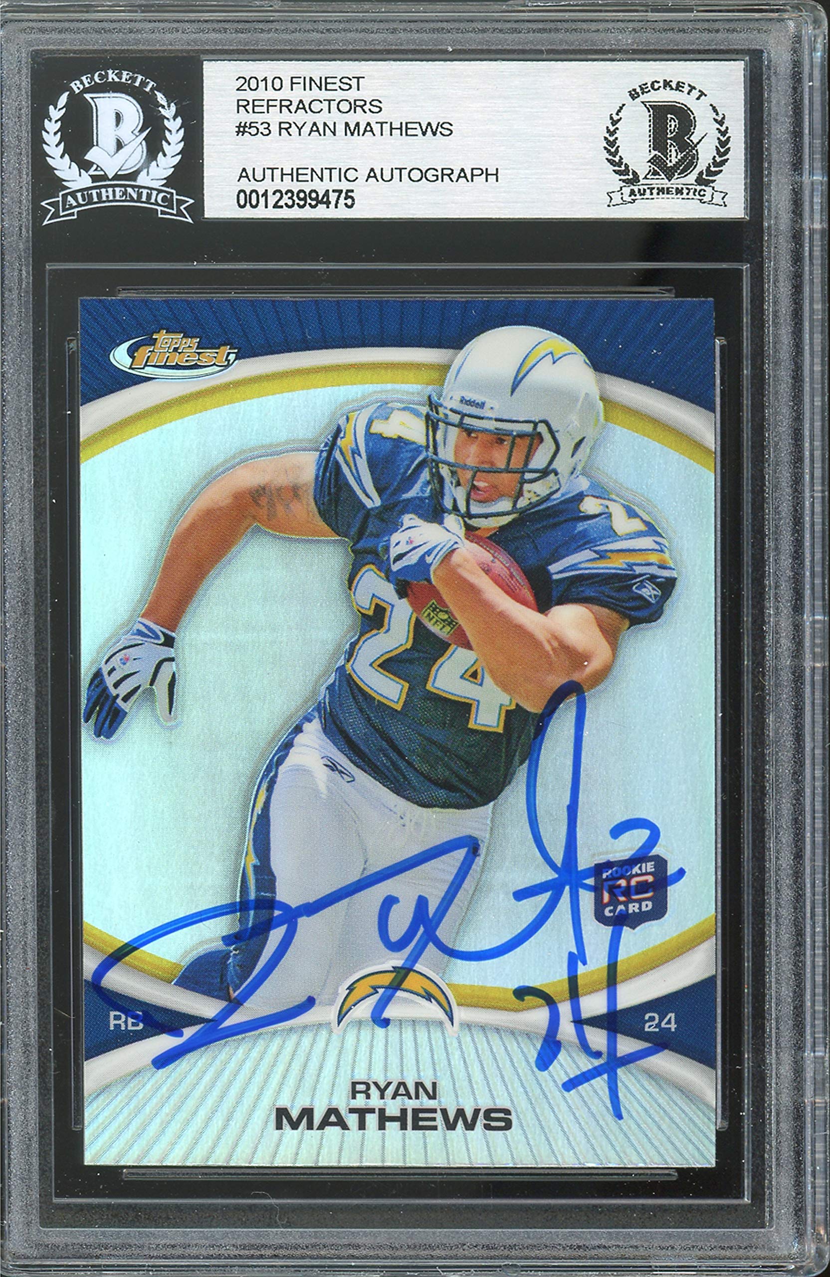 Chargers Ryan Mathews Authentic Signed 2010 Finest Refractors #53 Card BAS Slab