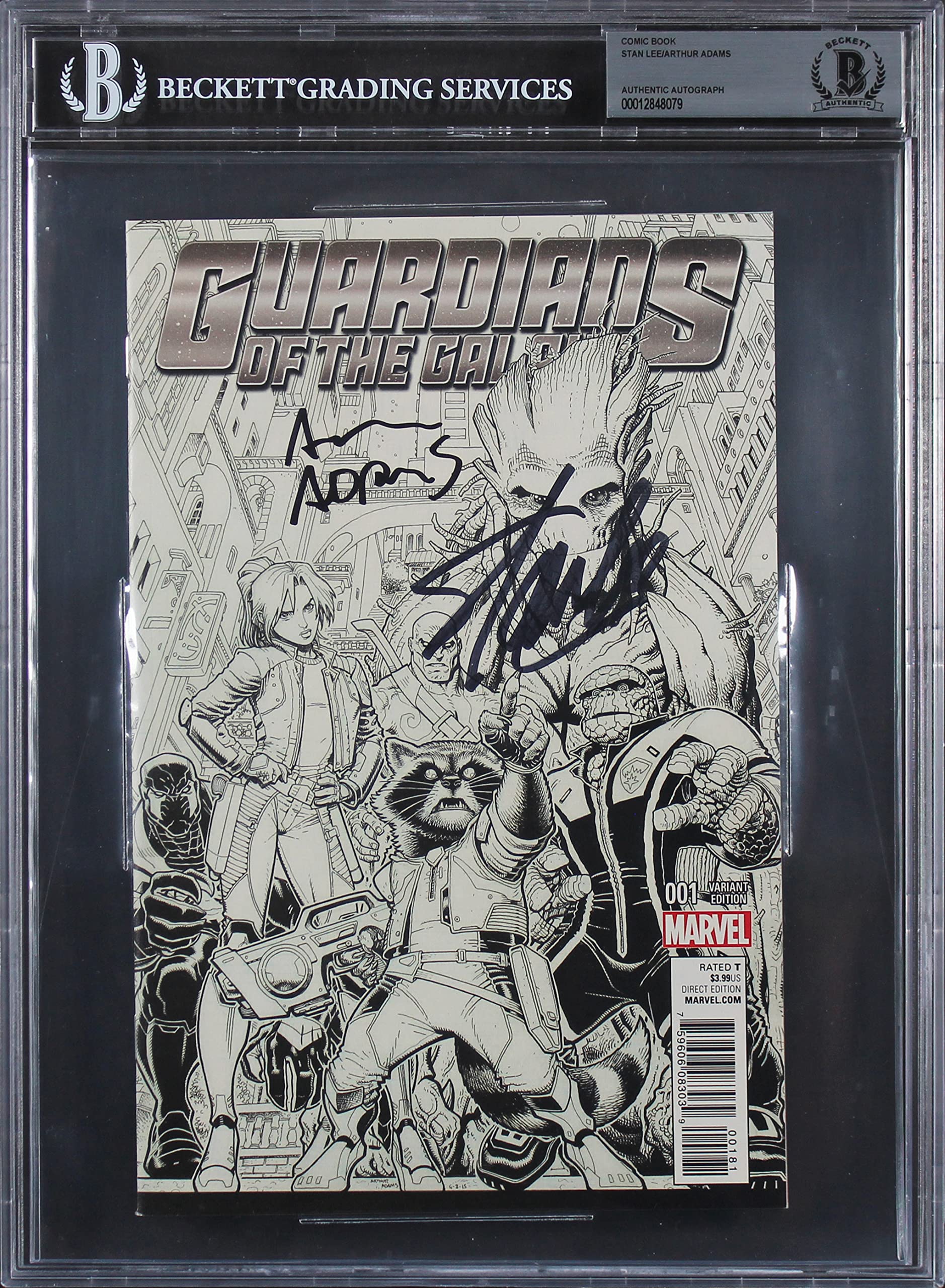 Stan Lee, Arthur Adams Signed Guardians Of The Galaxy 001 Variant Comic BAS Slab
