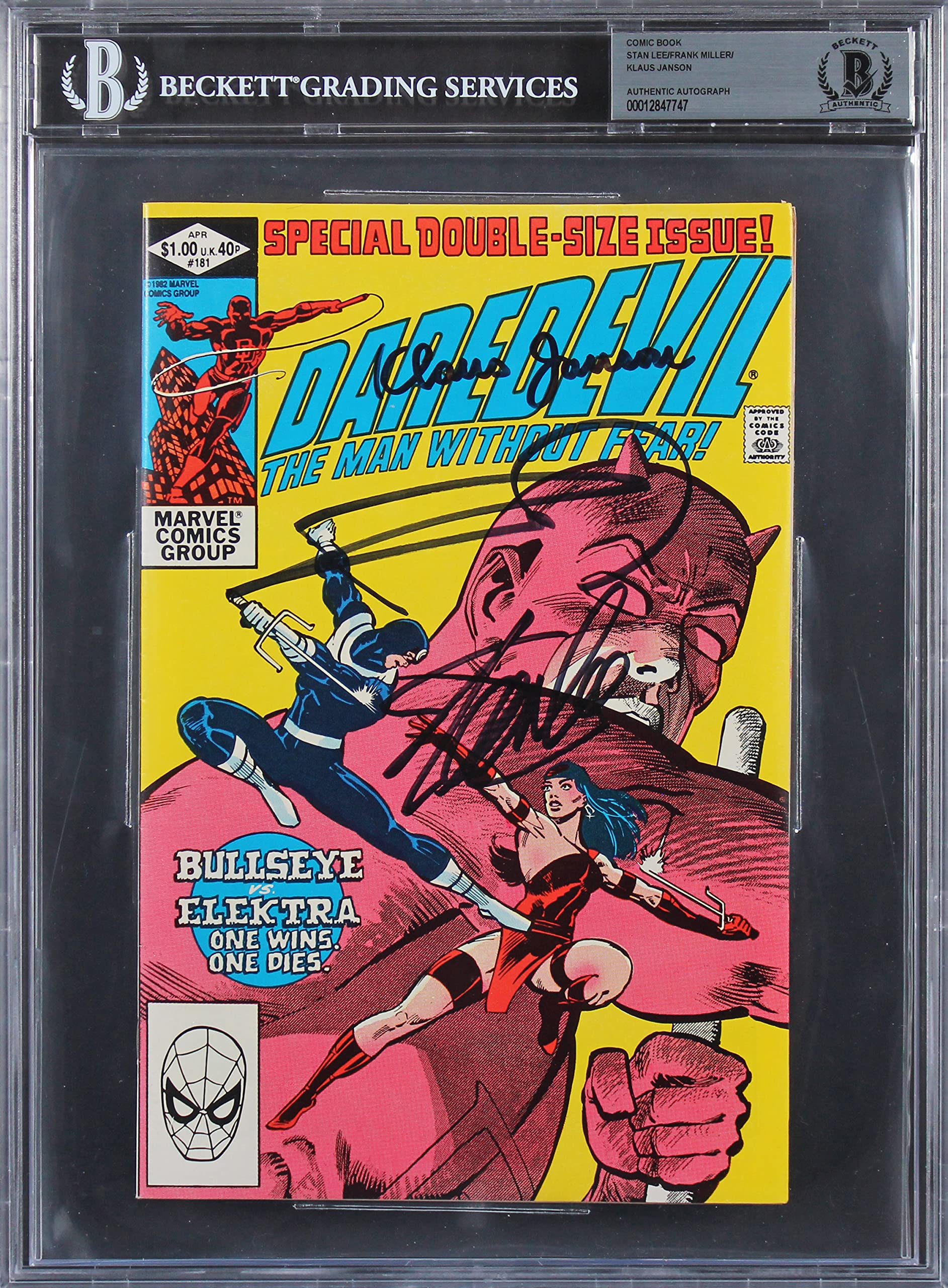 (3) Stan Lee, Miller & Janson Authentic Signed Daredevil #181 Comic BAS Slabbed