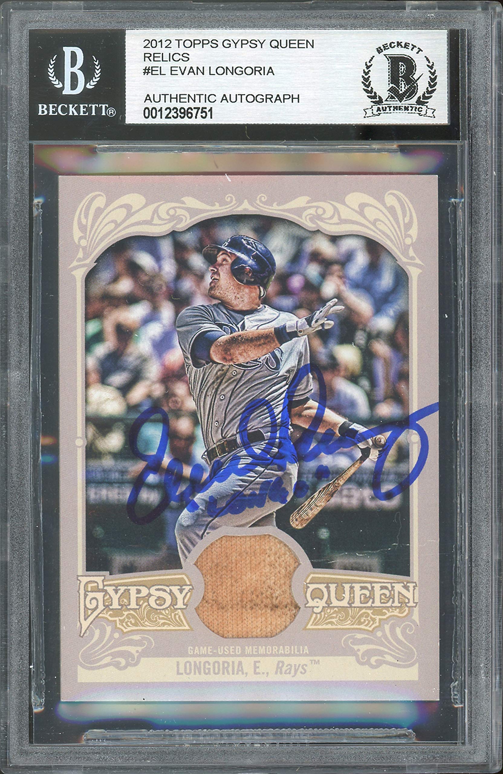 Rays Evan Longoria Signed 2012 Topps Gypsy Queen Relics #EL Card BAS Slabbed