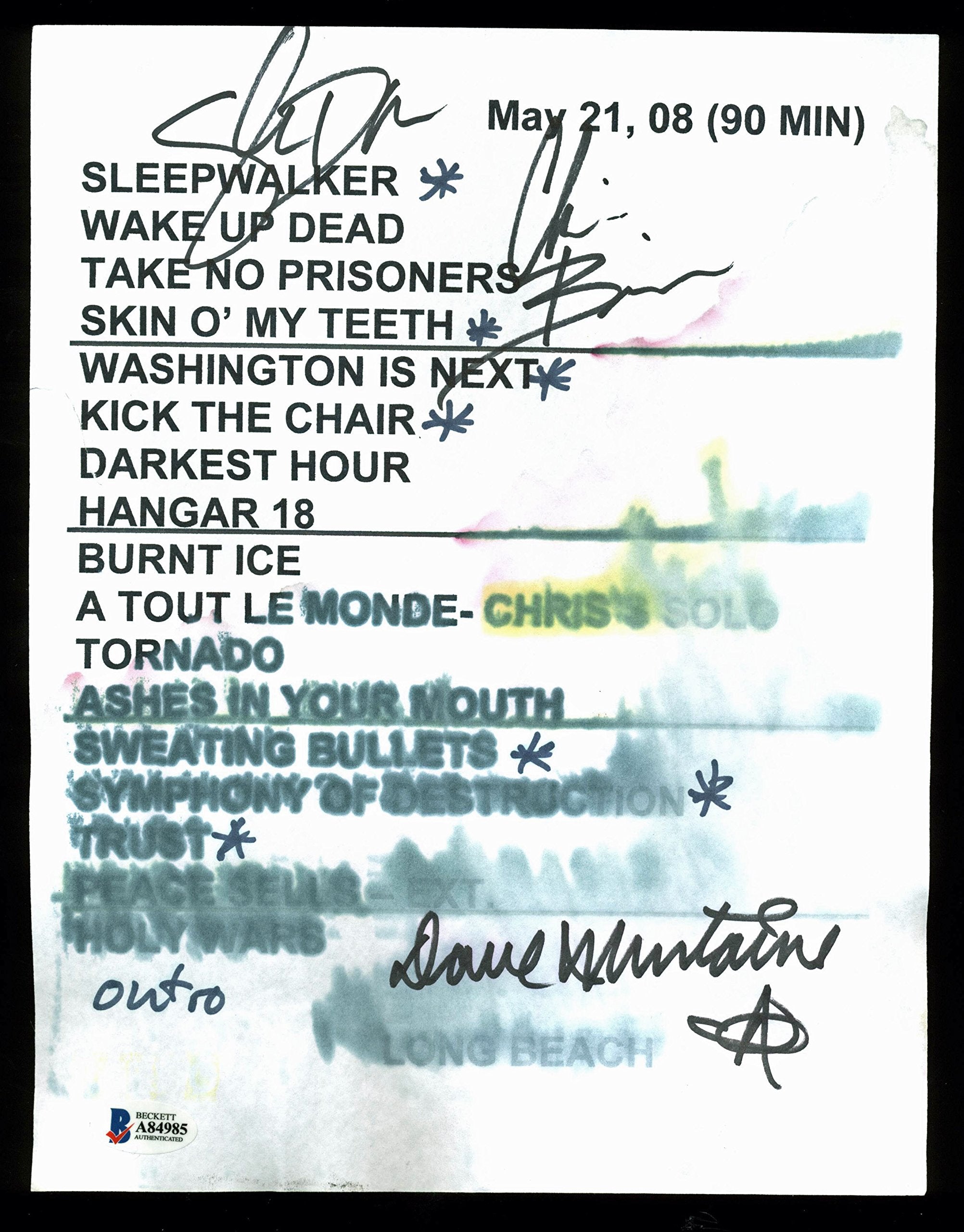 Megadeth (3) Mustaine, Brodrick & Drover Authentic Signed Set List BAS #A84985