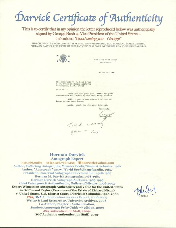 George H.W. Bush Authentic Signed 1981 Letter As Vp W/ Darvick COA & PSA #X03388