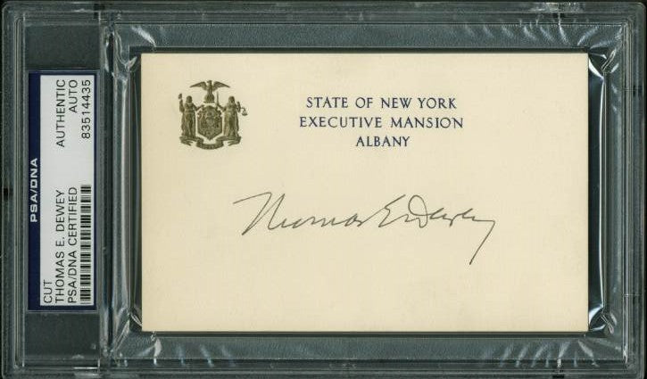 Thomas E. Dewey 47Th Governor Of Ny Authentic Signed 3X5 Cut PSA/DNA Slabbed