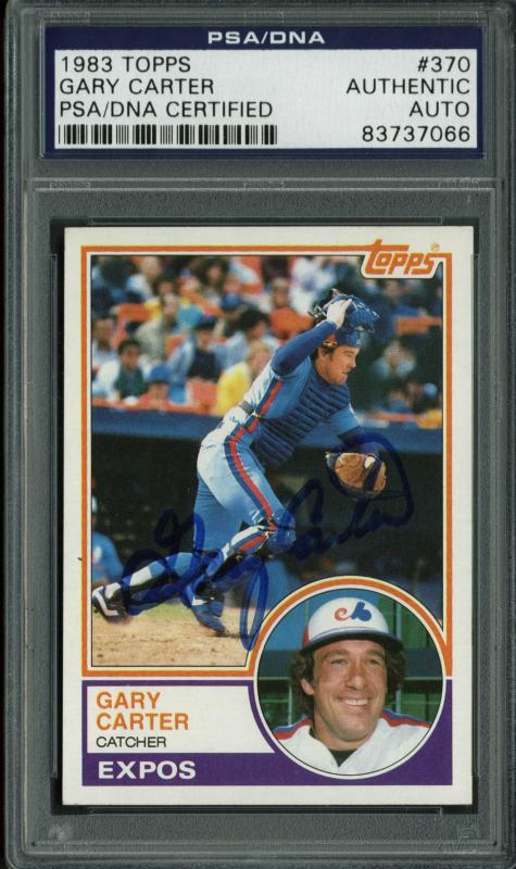 Expos Gary Carter Authentic Signed Card 1983 Topps #370 PSA/DNA Slabbed