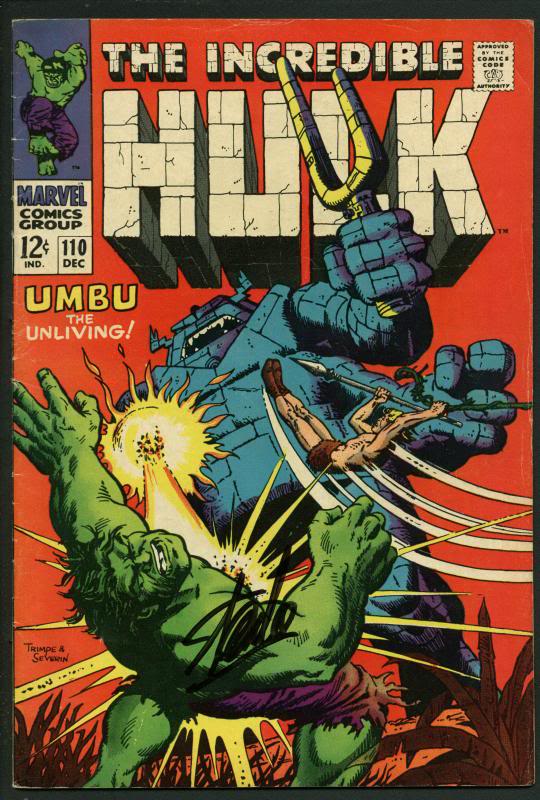Stan Lee Signed Incredible Hulk #110 Comic Book Umbu The Unliving PSA #W18795