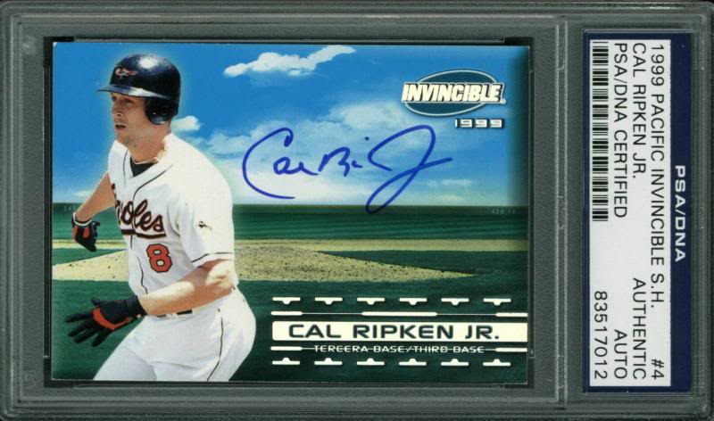 Orioles Cal Ripken Jr. Signed Card 1999 Pacific Invincible S.H. #4 PSA Slabbed