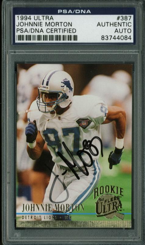 Lions Johnnie Morton Authentic Signed Card 1994 Ultra #387 PSA/DNA Slabbed