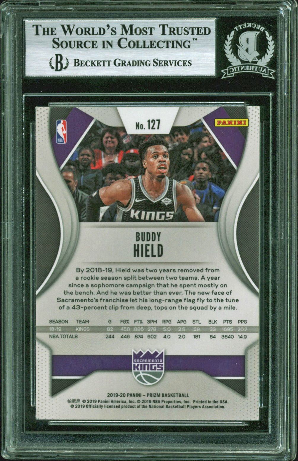 Kings Buddy Hield Authentic Signed 2019 Panini Prizm #127 Auto Card BAS Slabbed