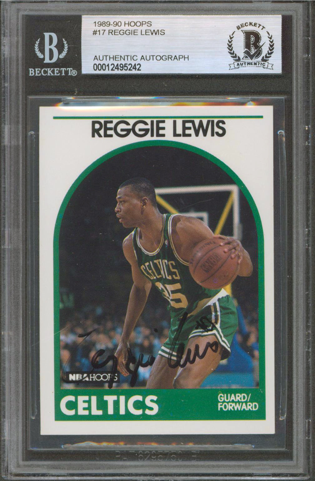Celtics Reggie Lewis Authentic Signed 1989 Hoops #17 Card BAS Slabbed