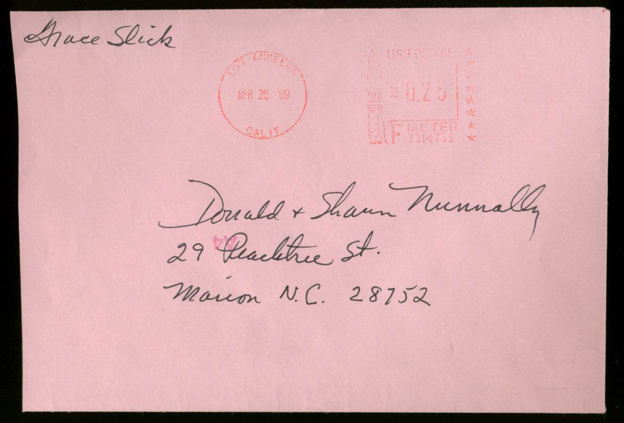 Grace Slick Jefferson Starship Authentic Signed 4x6 1989 Envelope PSA #AA82778