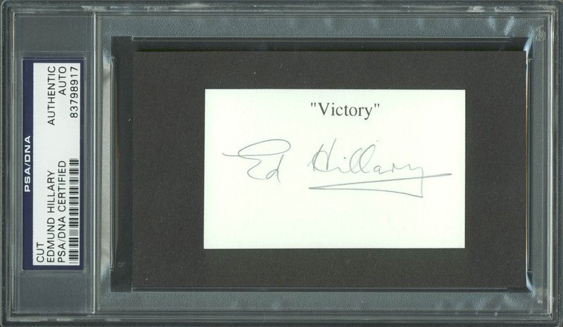 Edmund Hillary Authentic Signed 2x3 "Victory" Cut Autograph PSA/DNA Slabbed