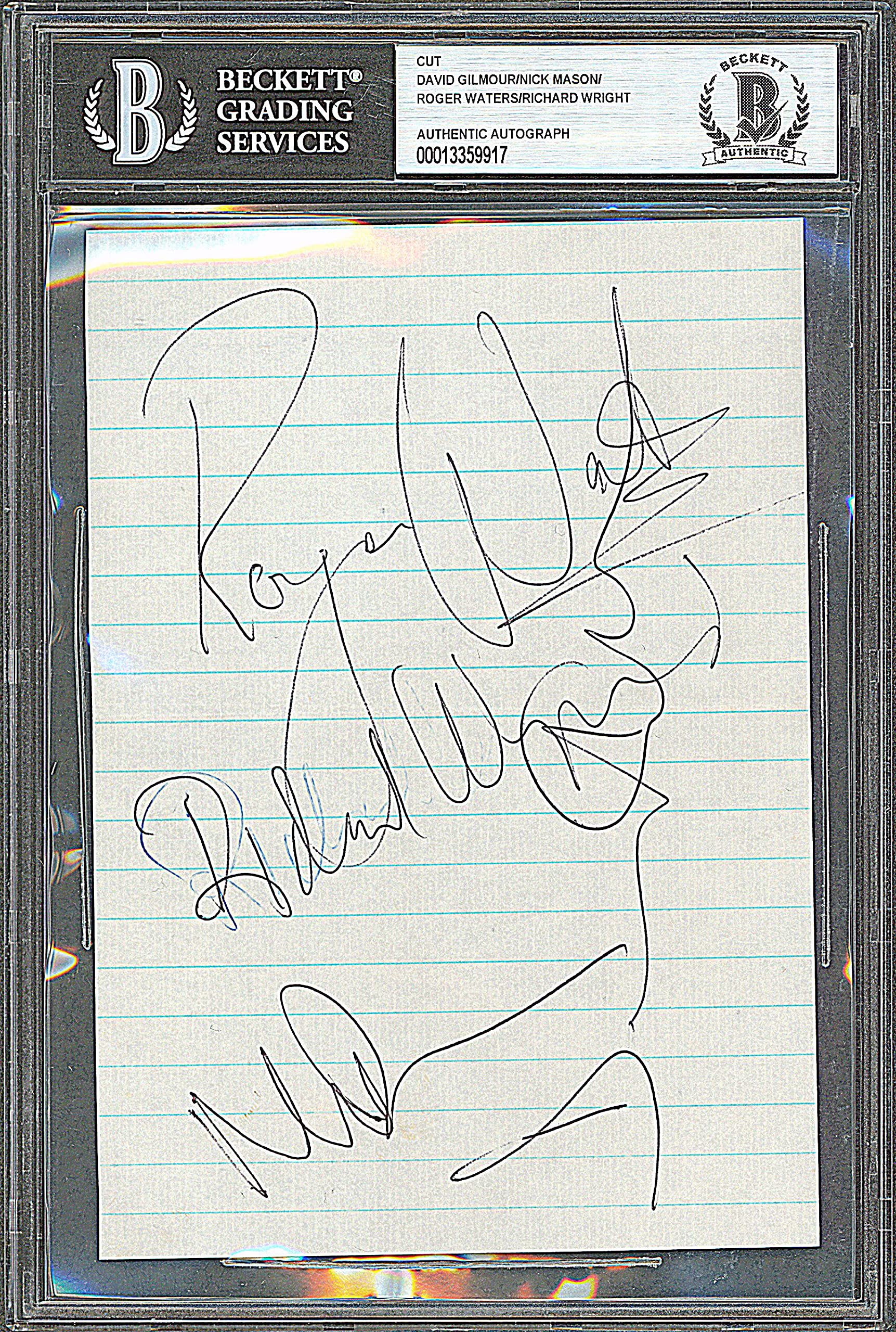 Pink Floyd (4) Gilmour, Waters, Wright & Mason Signed 5x7 Cut Signature BAS Slab
