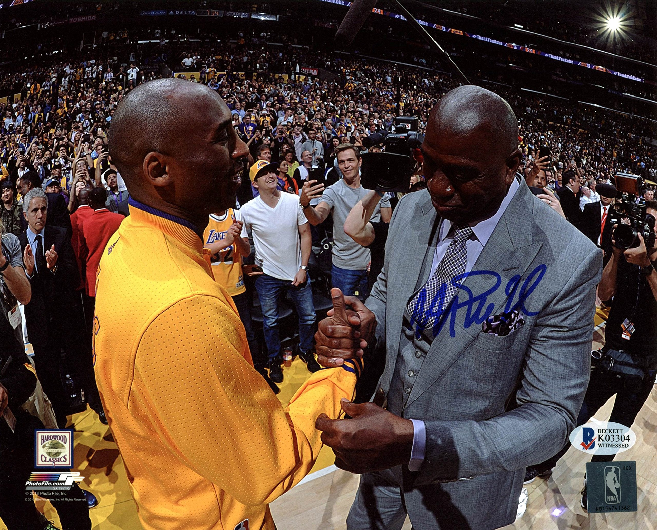 Lakers Magic Johnson Signed 8x10 Photo w/ Kobe Final Game BAS Witnessed 9