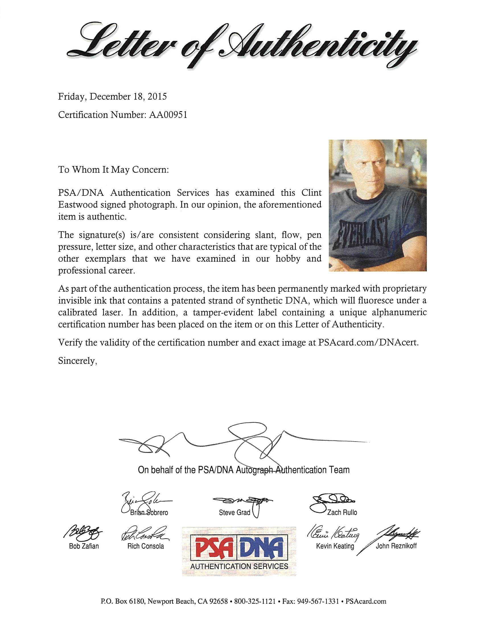 Clint Eastwood Million Dollar Baby Authentic Signed 8x10 Photo PSA/DNA #AA00951