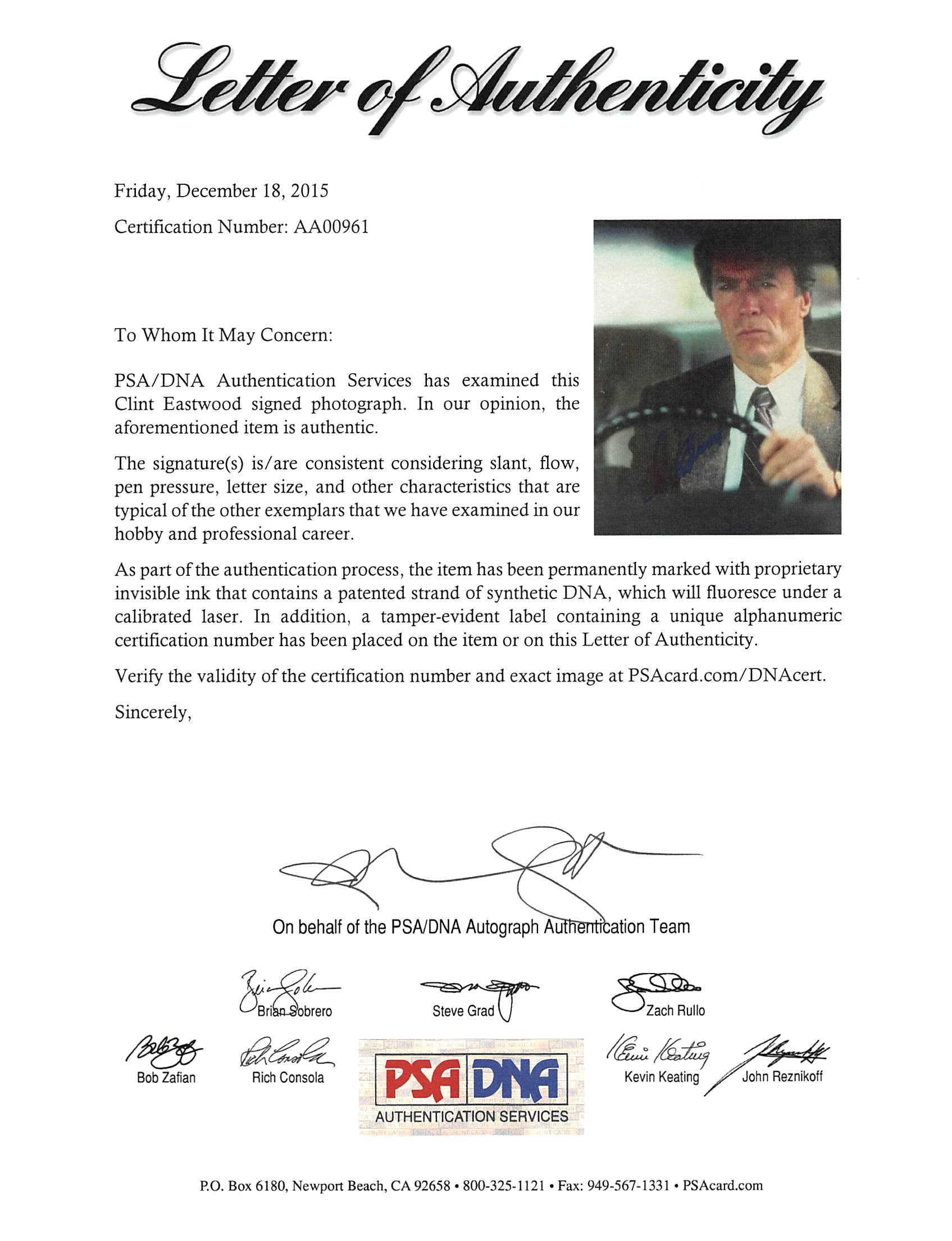 Clint Eastwood Dirty Harry Authentic Signed 8x10 Photo PSA/DNA #AA00961