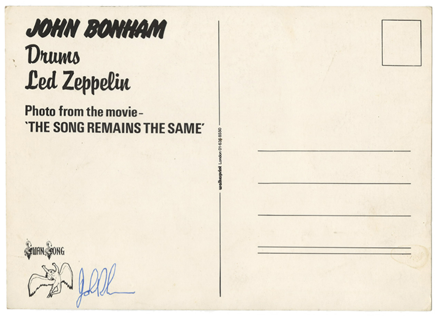 John Bonham Led Zeppelin Signed 6x8 The Song Remains The Same Postcard JSA