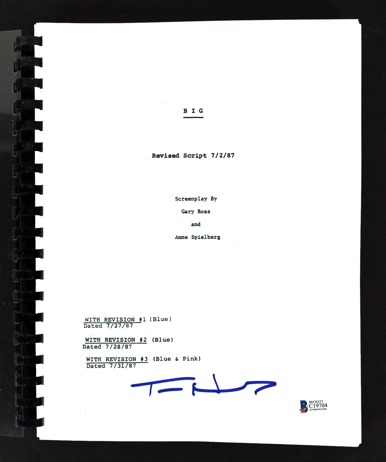 Tom Hanks Big Authentic Signed Replica Movie Script Autographed BAS #C19704