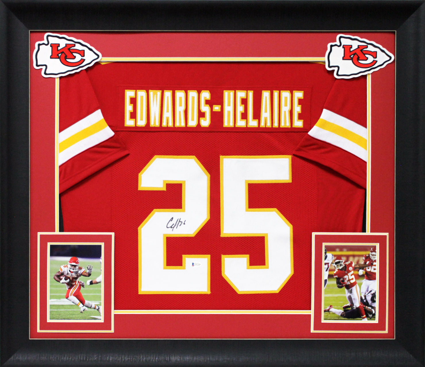Clyde Edwards-Helaire Authentic Signed Red Pro Style Framed Jersey BAS Witness