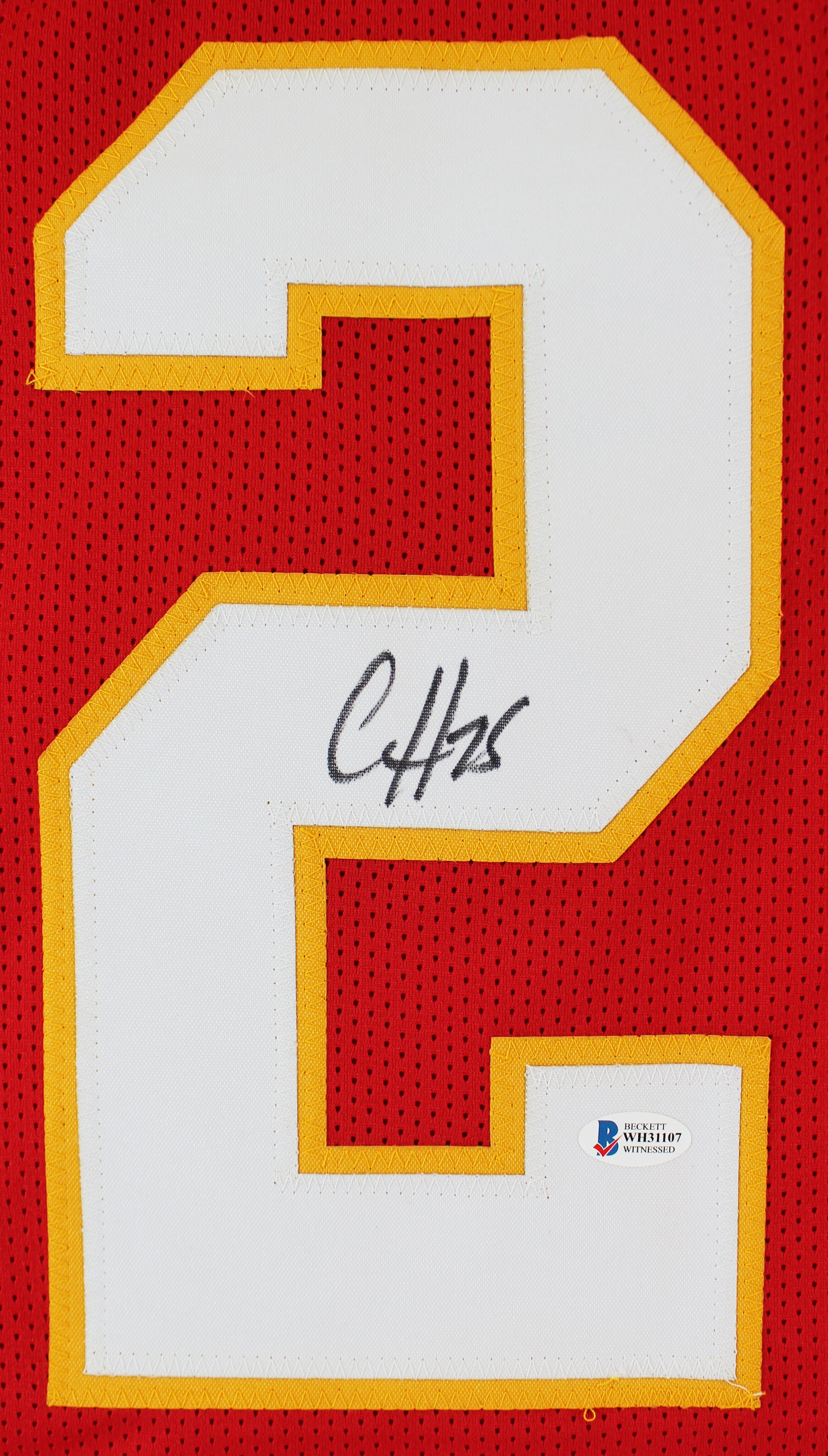 Clyde Edwards-Helaire Authentic Signed Red Pro Style Framed Jersey BAS Witness