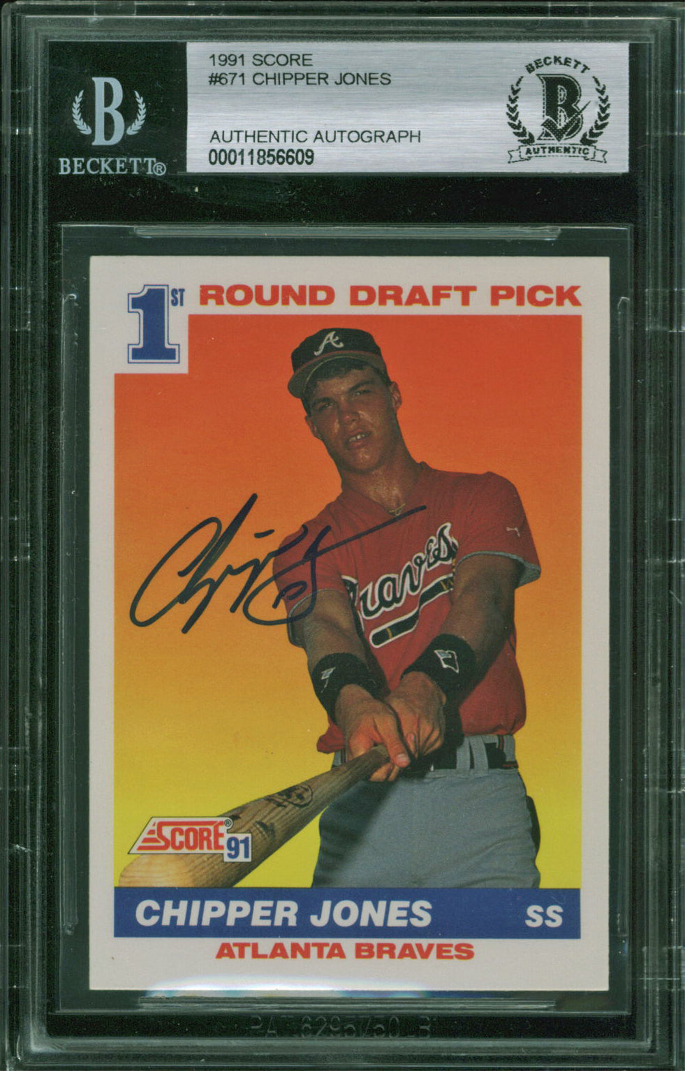 Braves Chipper Jones Authentic Signed 1991 Score #671 RC Auto Card BAS Slabbed