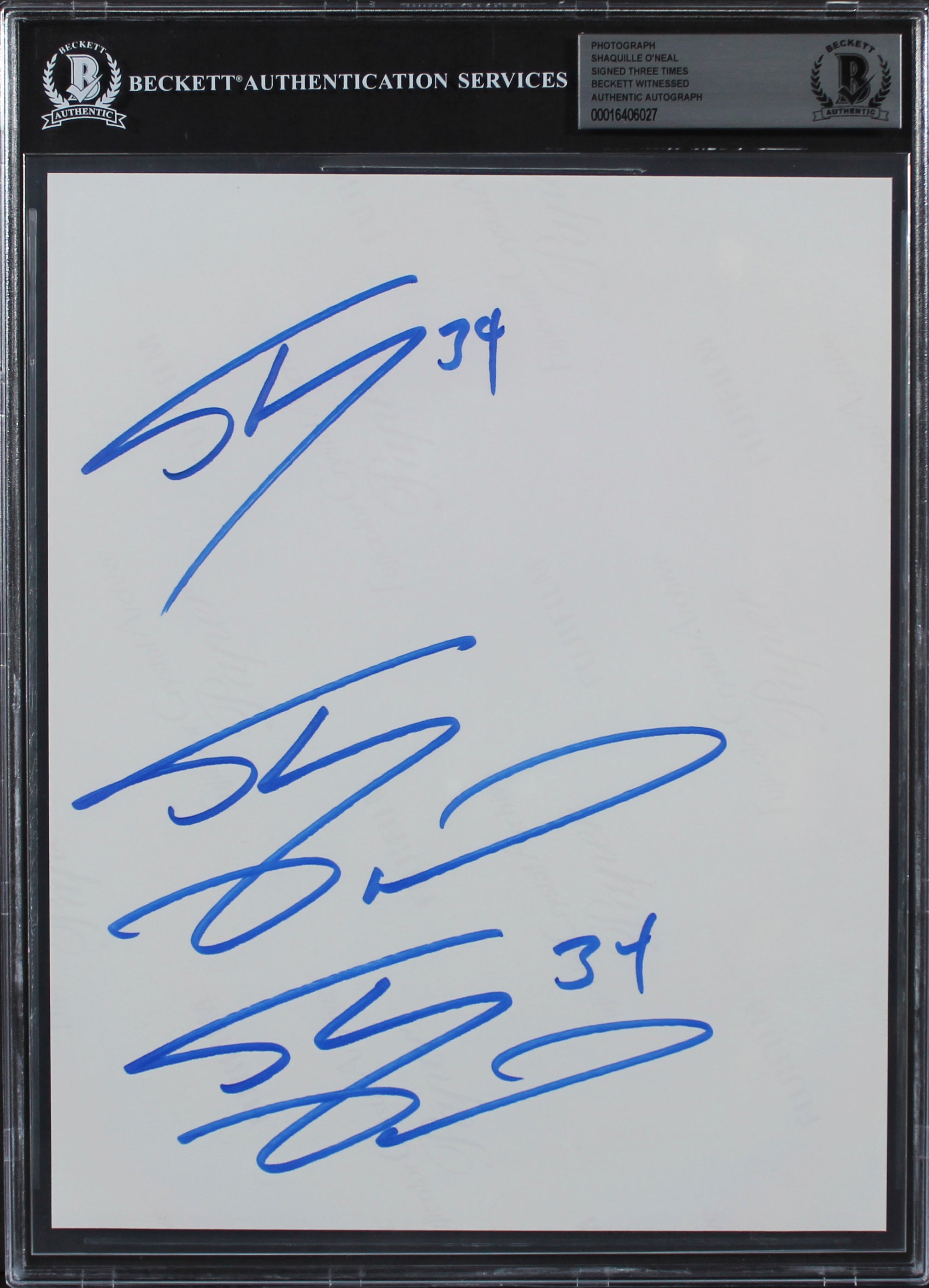 Lakers Shaquille O'Neal Authentic 3x Signed 8x10 Photo Autographed BAS Slabbed 2
