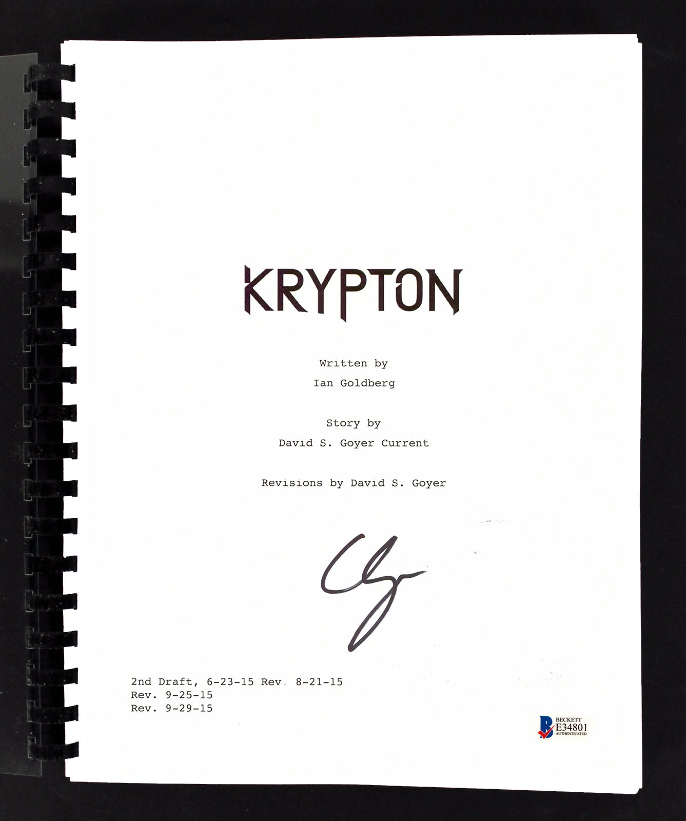 Cameron Cuffe Authentic Signed Krypton Pilot Episode Tv Script BAS #E34801