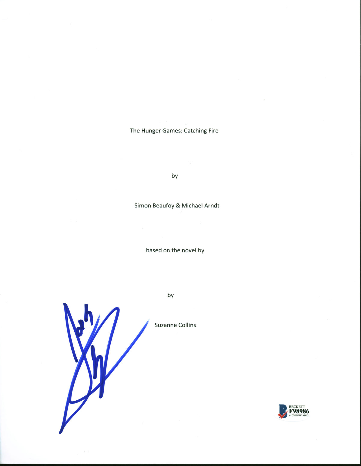 Josh Hutcherson Hunger Games Catching Fire Signed Movie Script Cover BAS #F98986