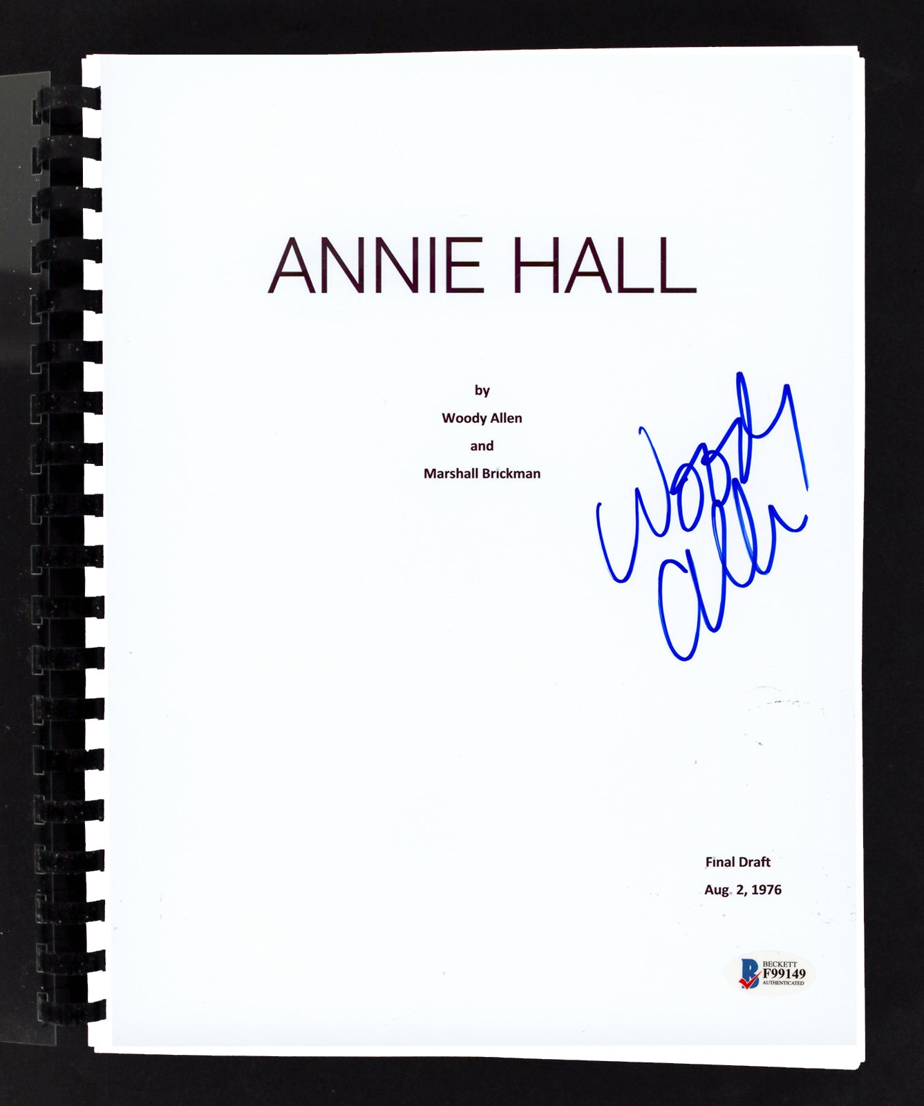 Woody Allen Annie Hall Authentic Signed Movie Script Autographed BAS #F99149