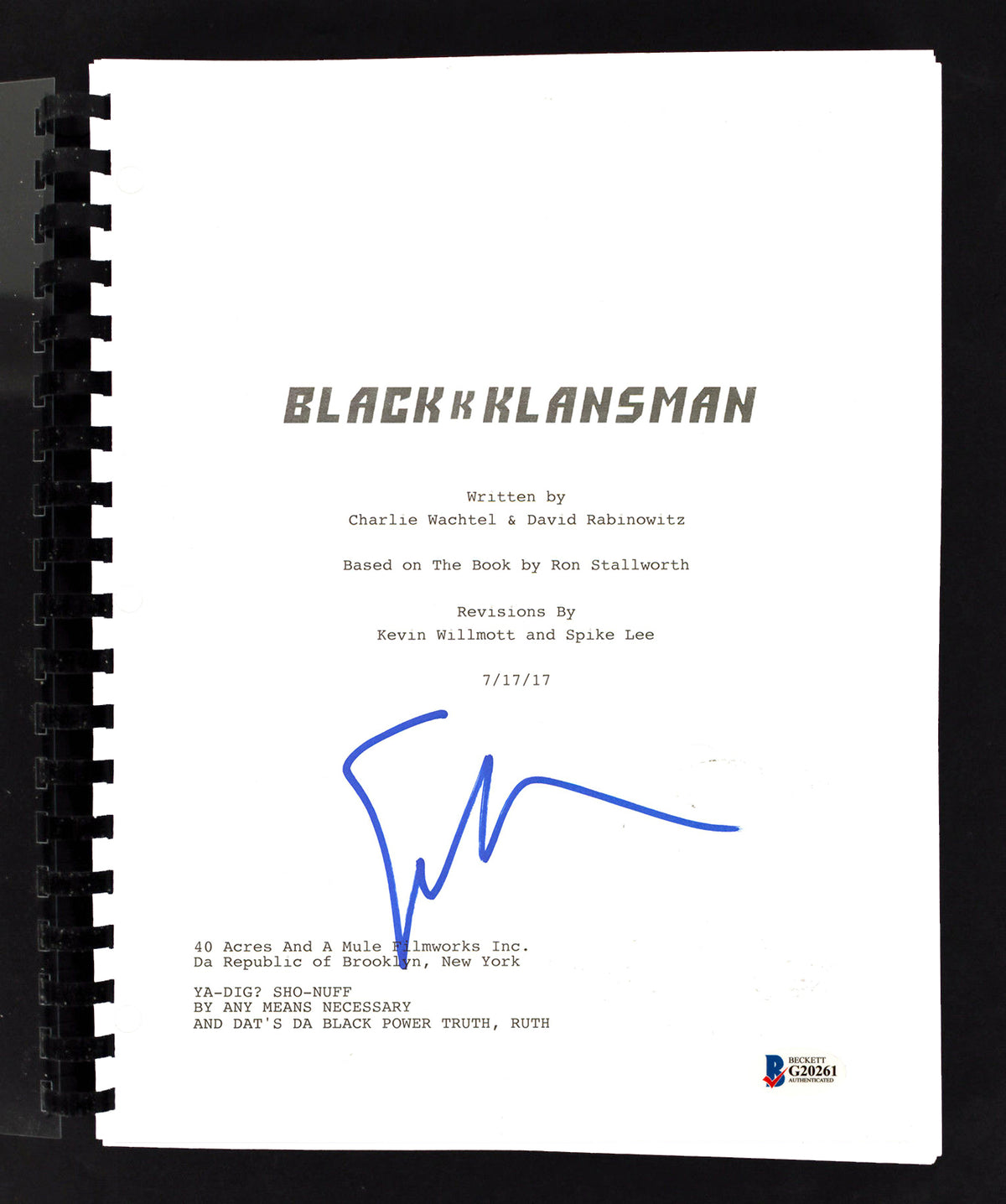 Spike Lee BlacKkKlansman Authentic Signed Movie Script Autographed BAS #G20261