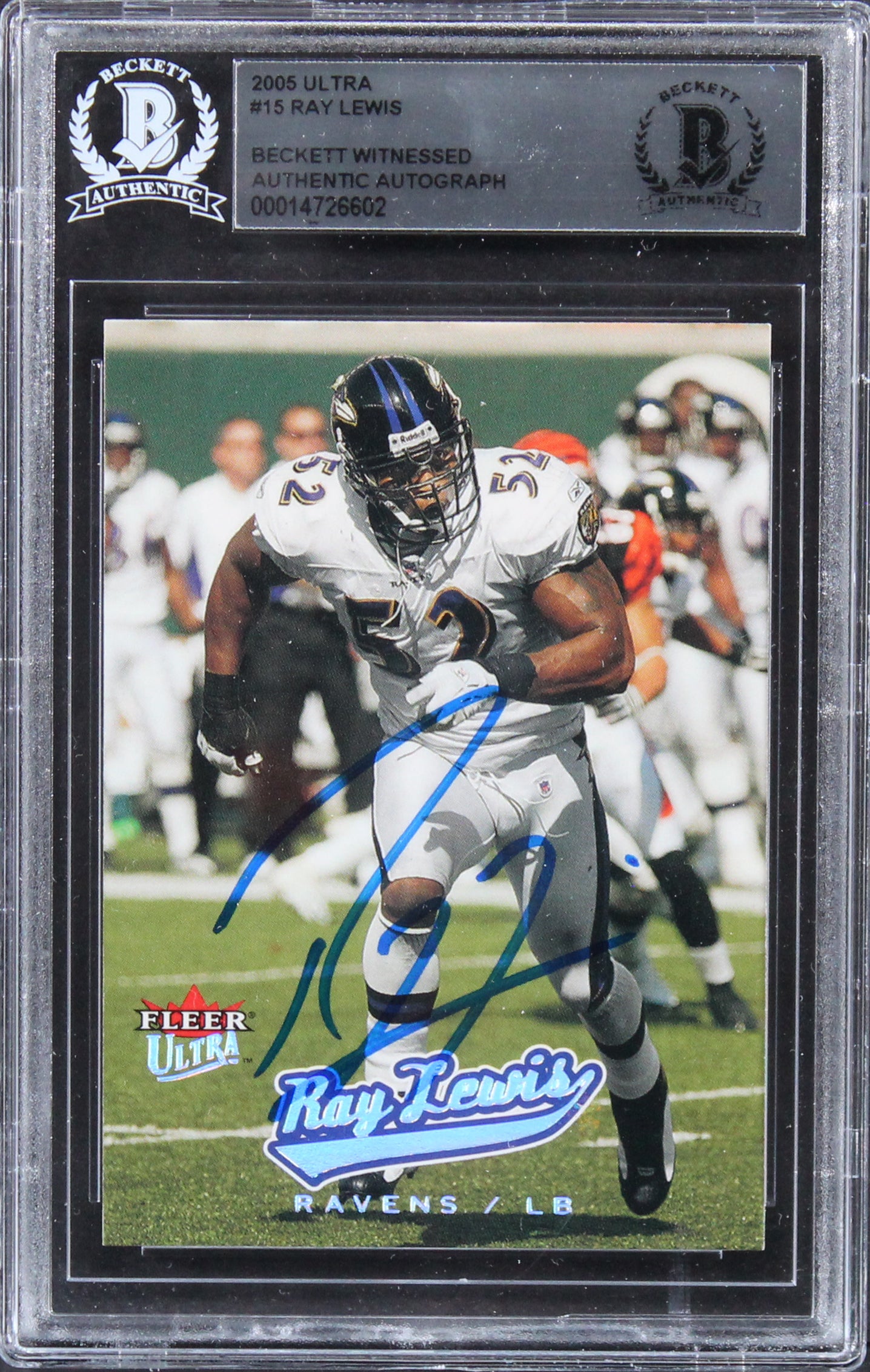 Ravens Ray Lewis Authentic Signed 2005 Ultra #15 Card Autographed BAS Slabbed
