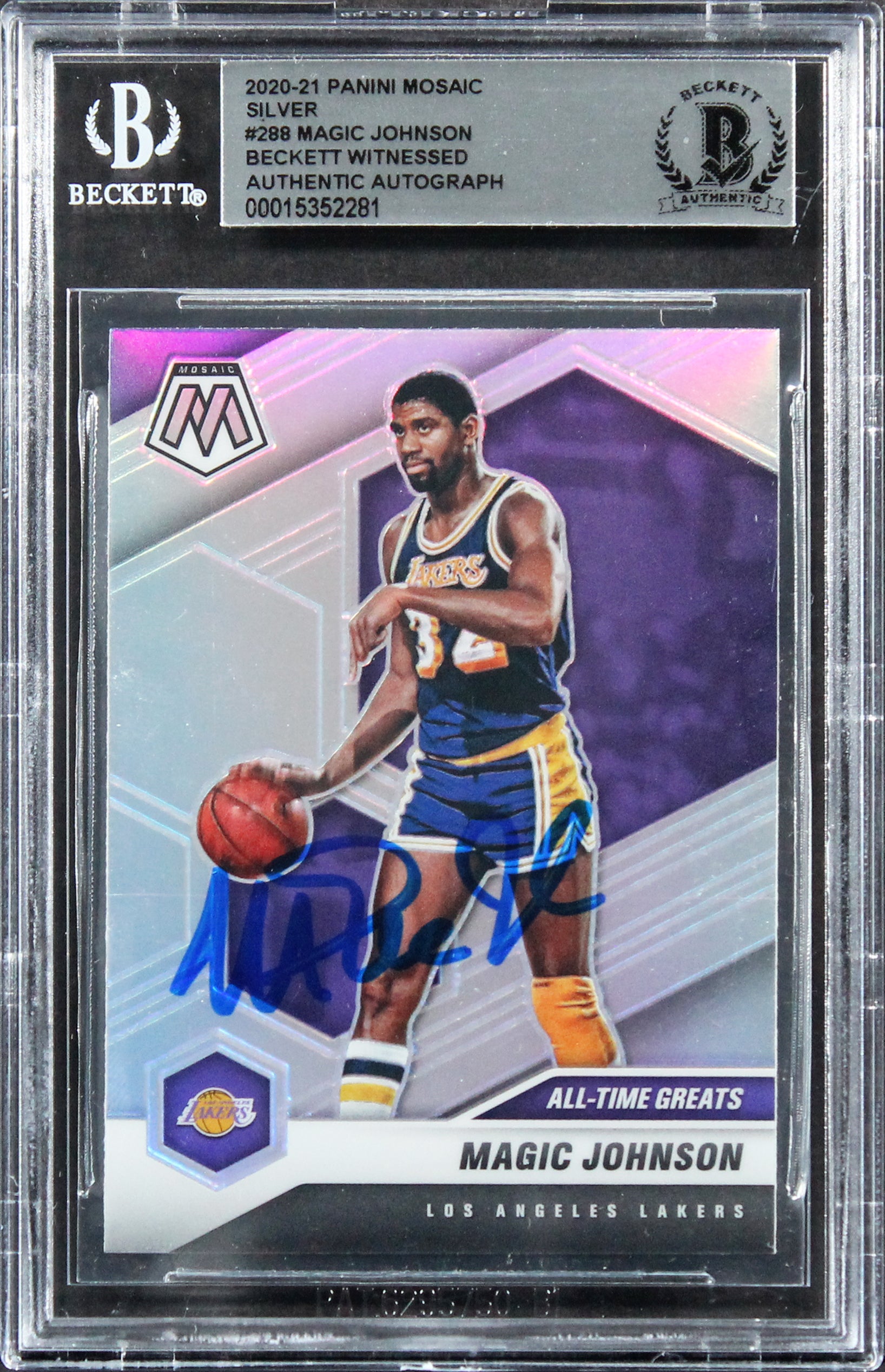 Magic Johnson Authentic Signed 2020 Panini Mosaic Silver #288 Card BAS Slabbed