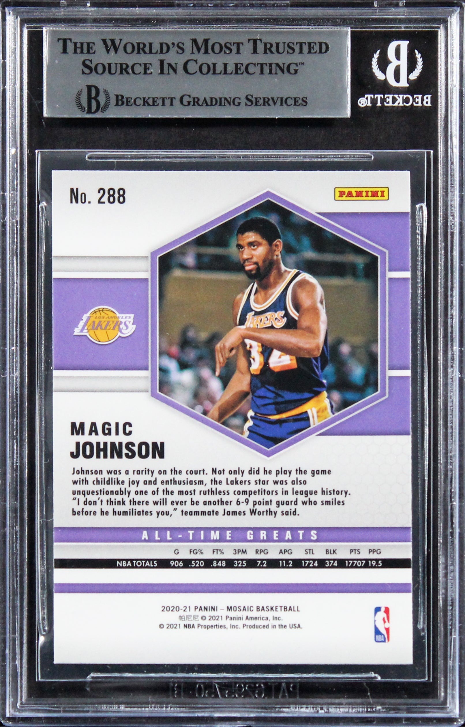 Magic Johnson Authentic Signed 2020 Panini Mosaic Silver #288 Card BAS Slabbed