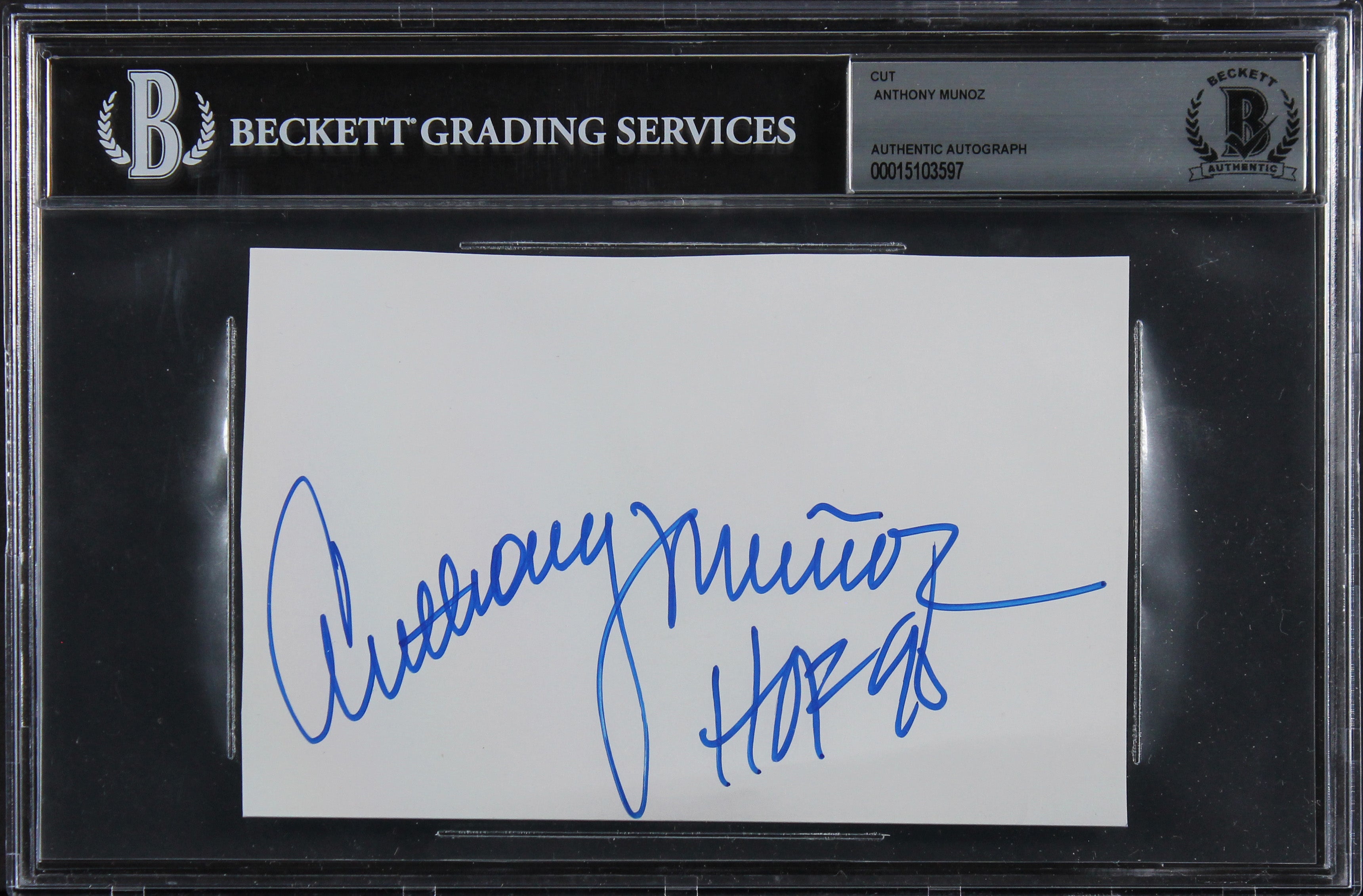 Bengals Anthony Munoz "HOF 90" Authentic Signed 3.75x5.75 Cut Signature BAS Slab