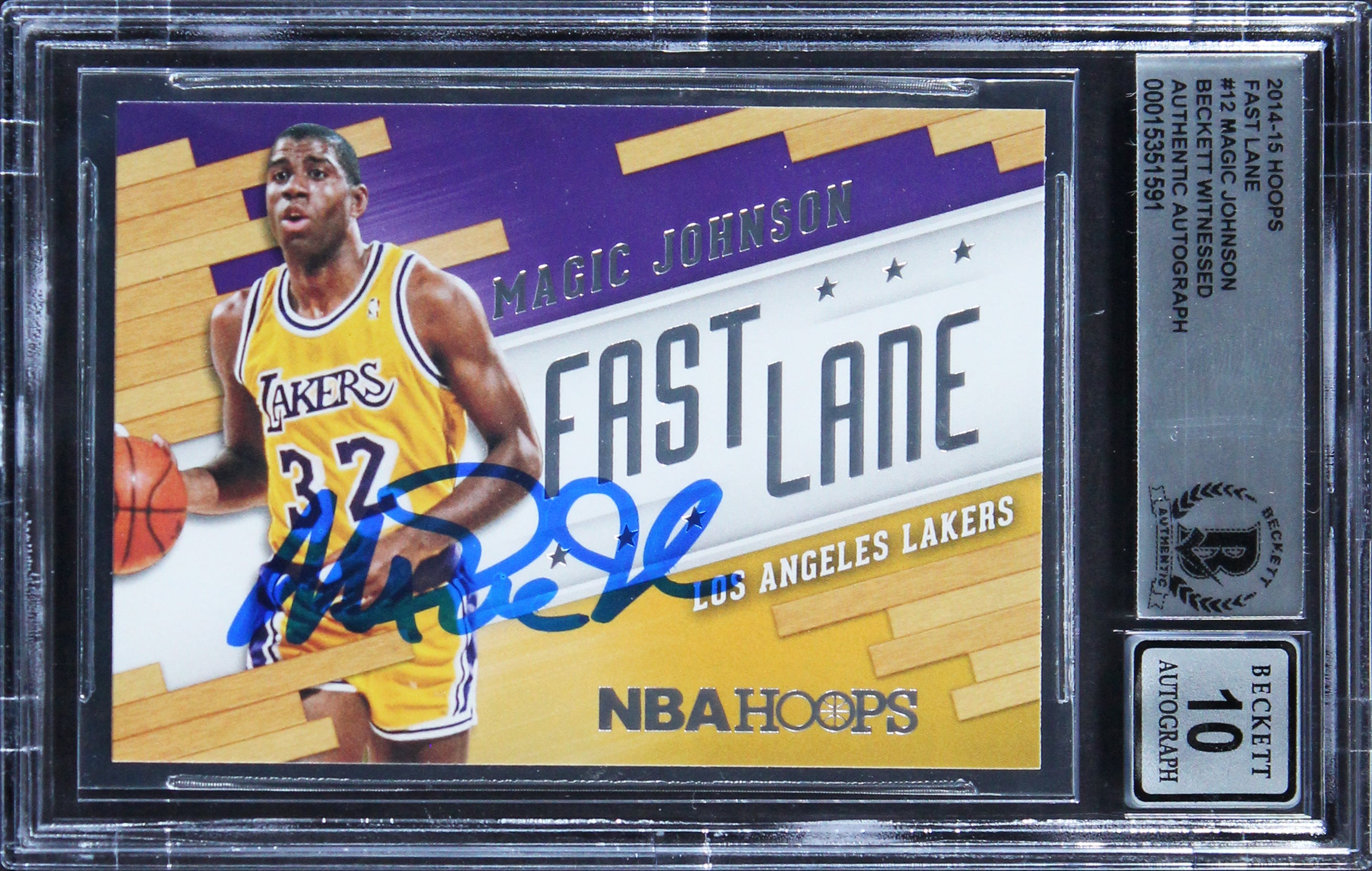 Lakers Magic Johnson Signed 2014 Hoops Fate Lane #12 Card Auto 10! BAS Slabbed