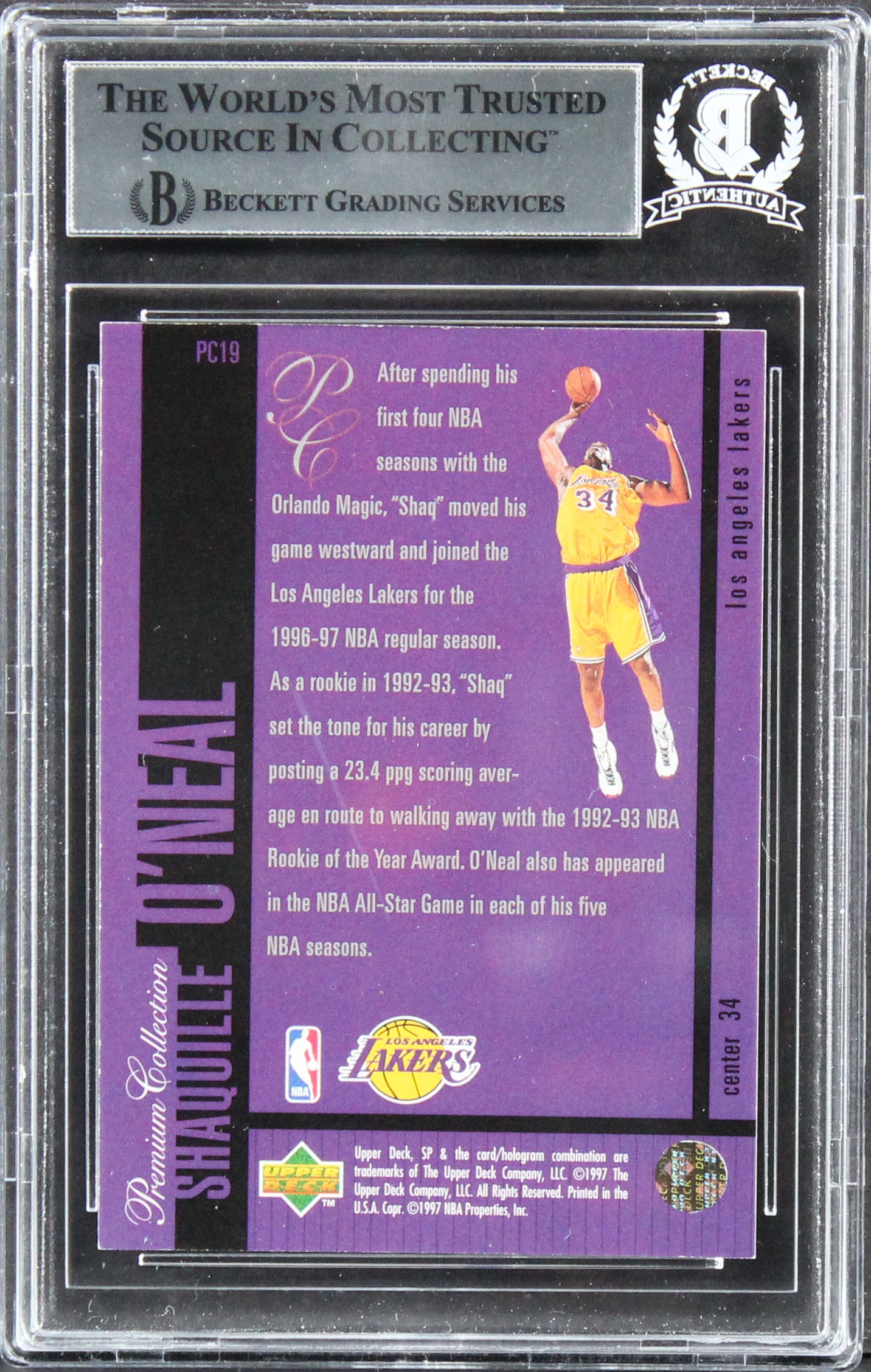 Lakers Shaquille O'Neal Signed 1996 SP Holoviews #PC19 Card BAS Slabbed
