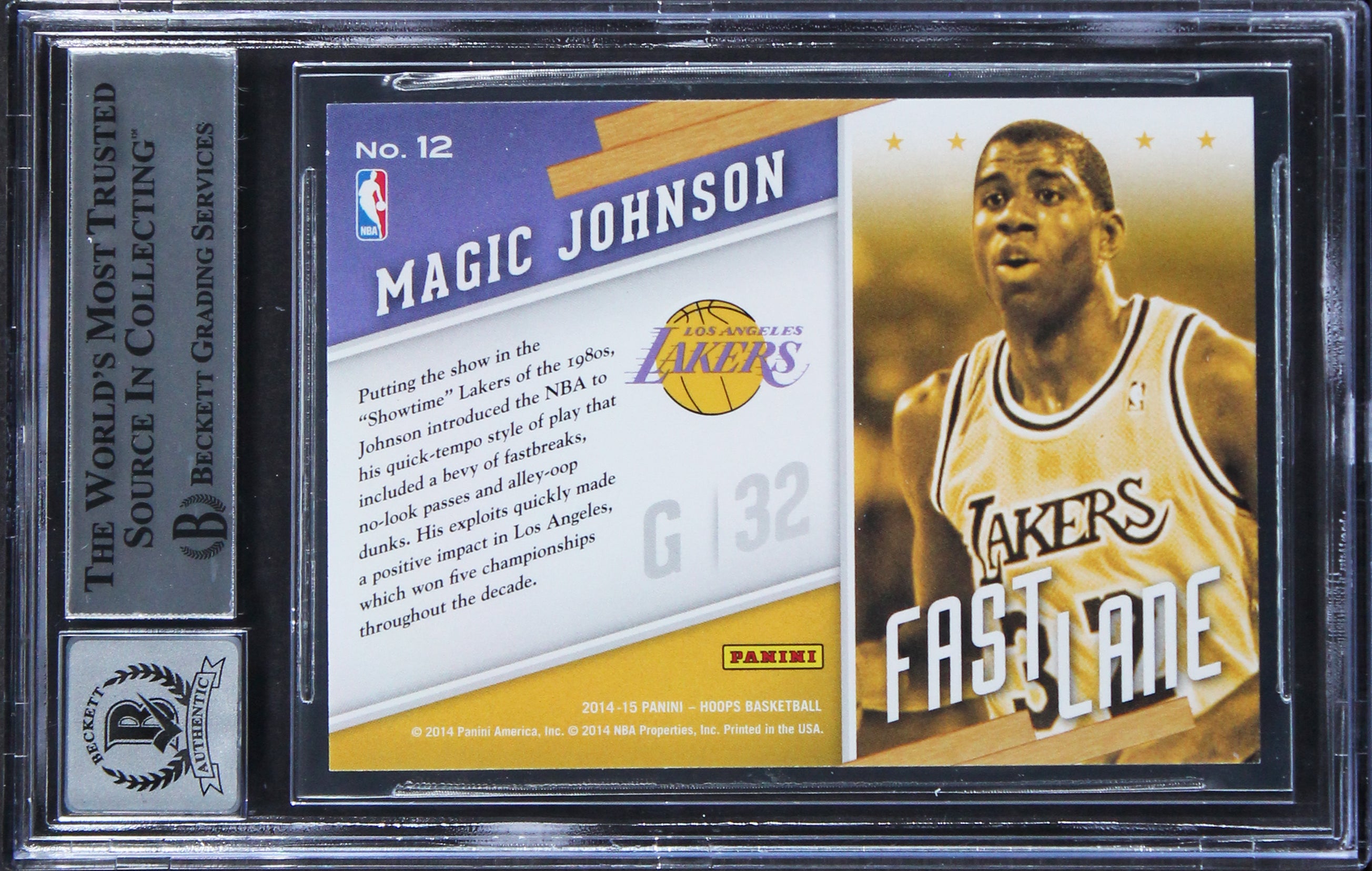 Lakers Magic Johnson Signed 2014 Hoops Fate Lane #12 Card Auto 10! BAS Slabbed