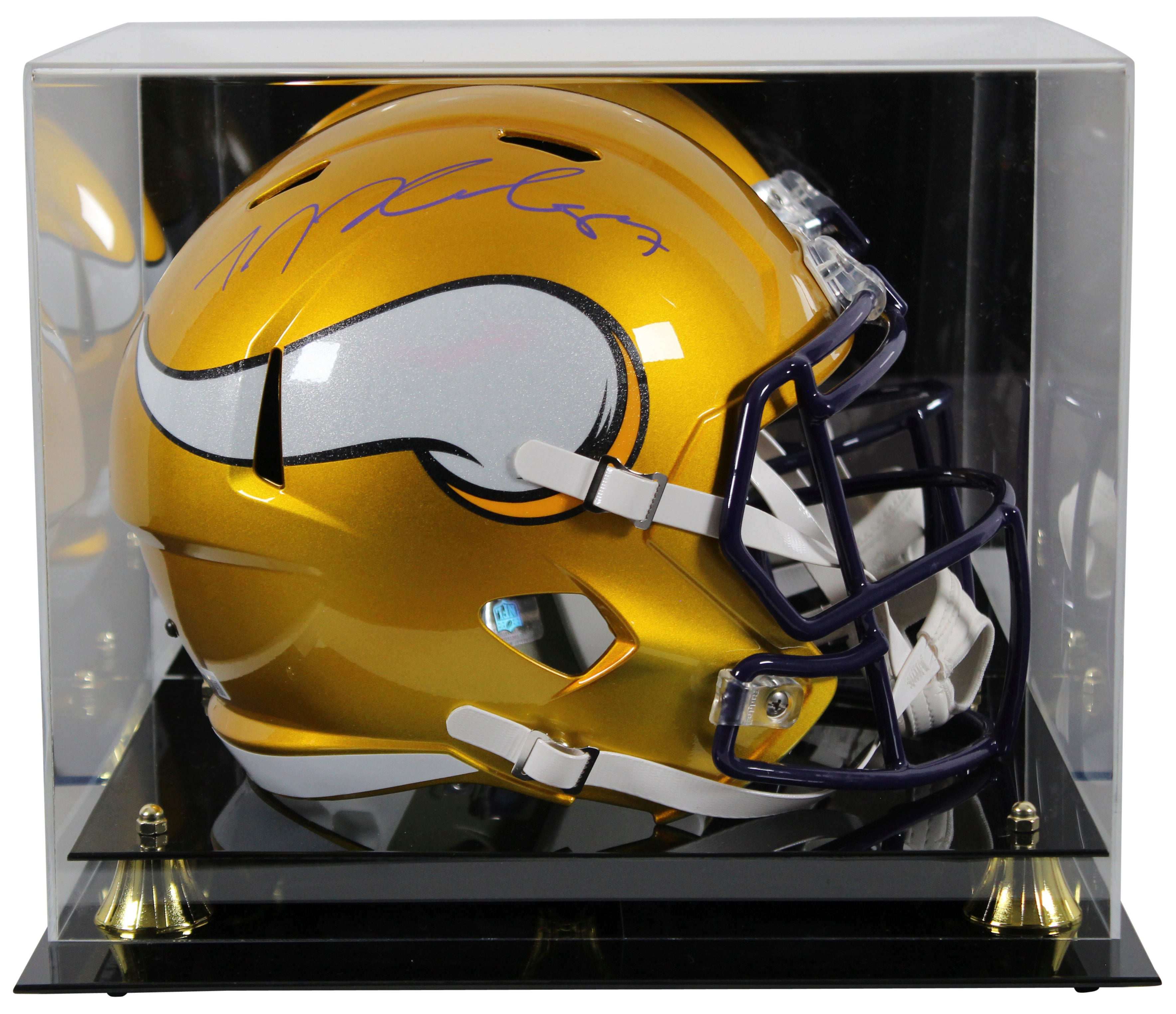 Vikings T.J. Hockenson Signed Flash Full Size Speed Rep Helmet w/ Case BAS Wit
