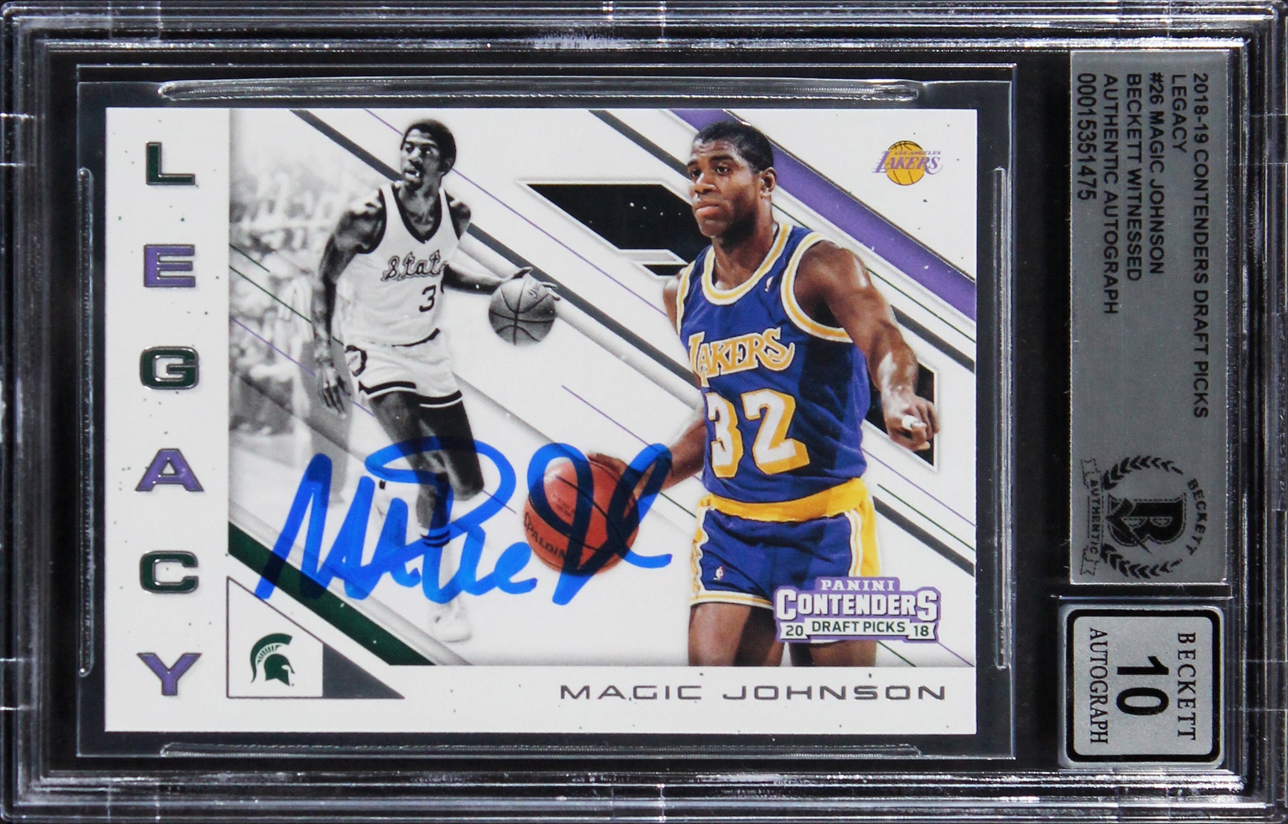 Magic Johnson Signed 2018 Contenders DP Legacy #26 Card Auto 10! BAS Slabbed