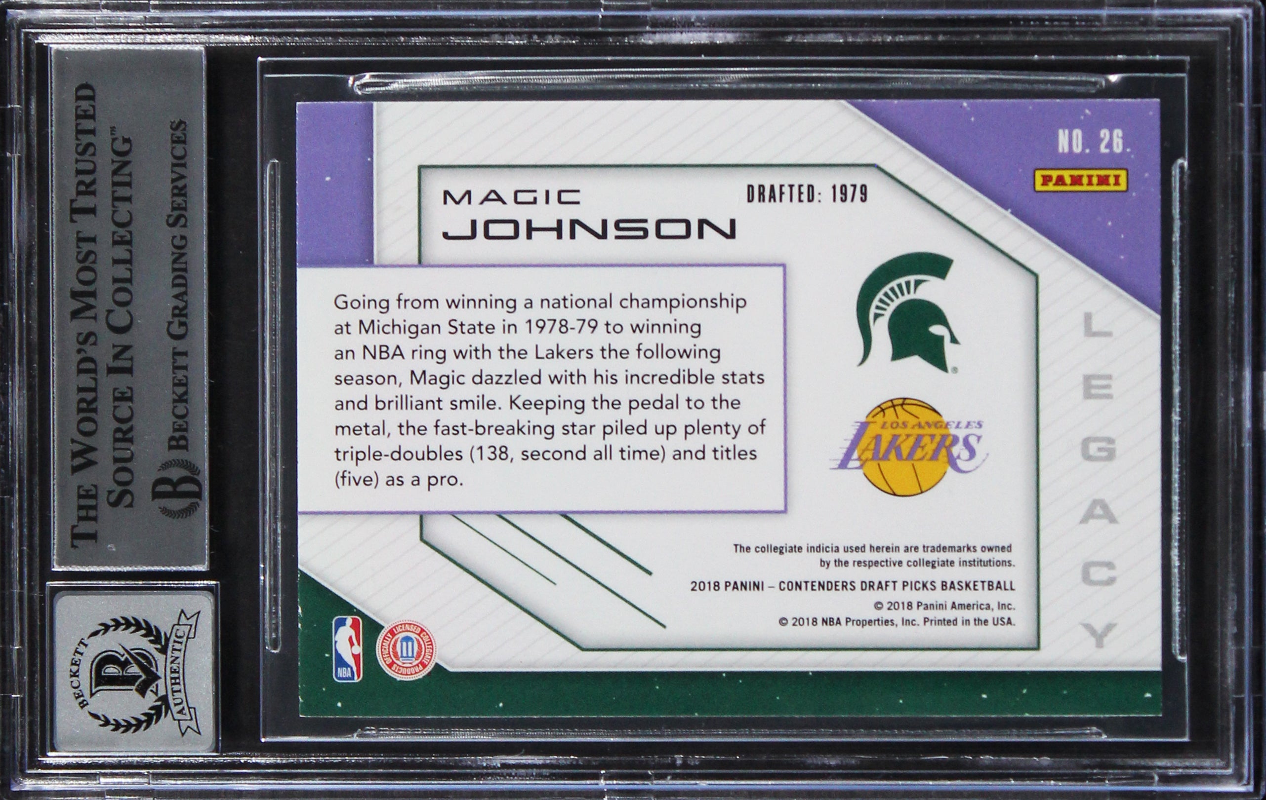 Magic Johnson Signed 2018 Contenders DP Legacy #26 Card Auto 10! BAS Slabbed