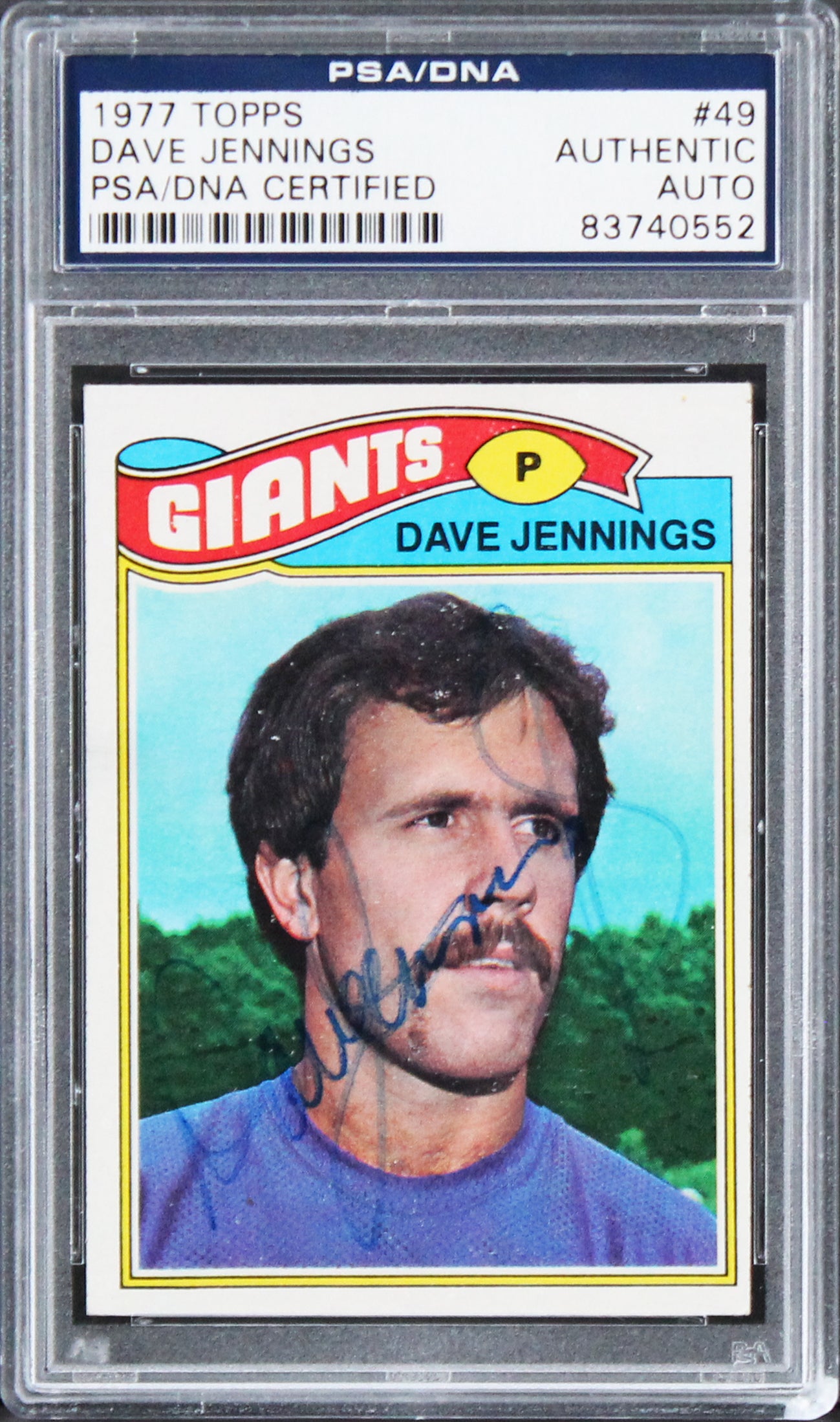 Giants Dave Jennings Authentic Signed Card 1977 Topps #49 PSA/DNA Slabbed