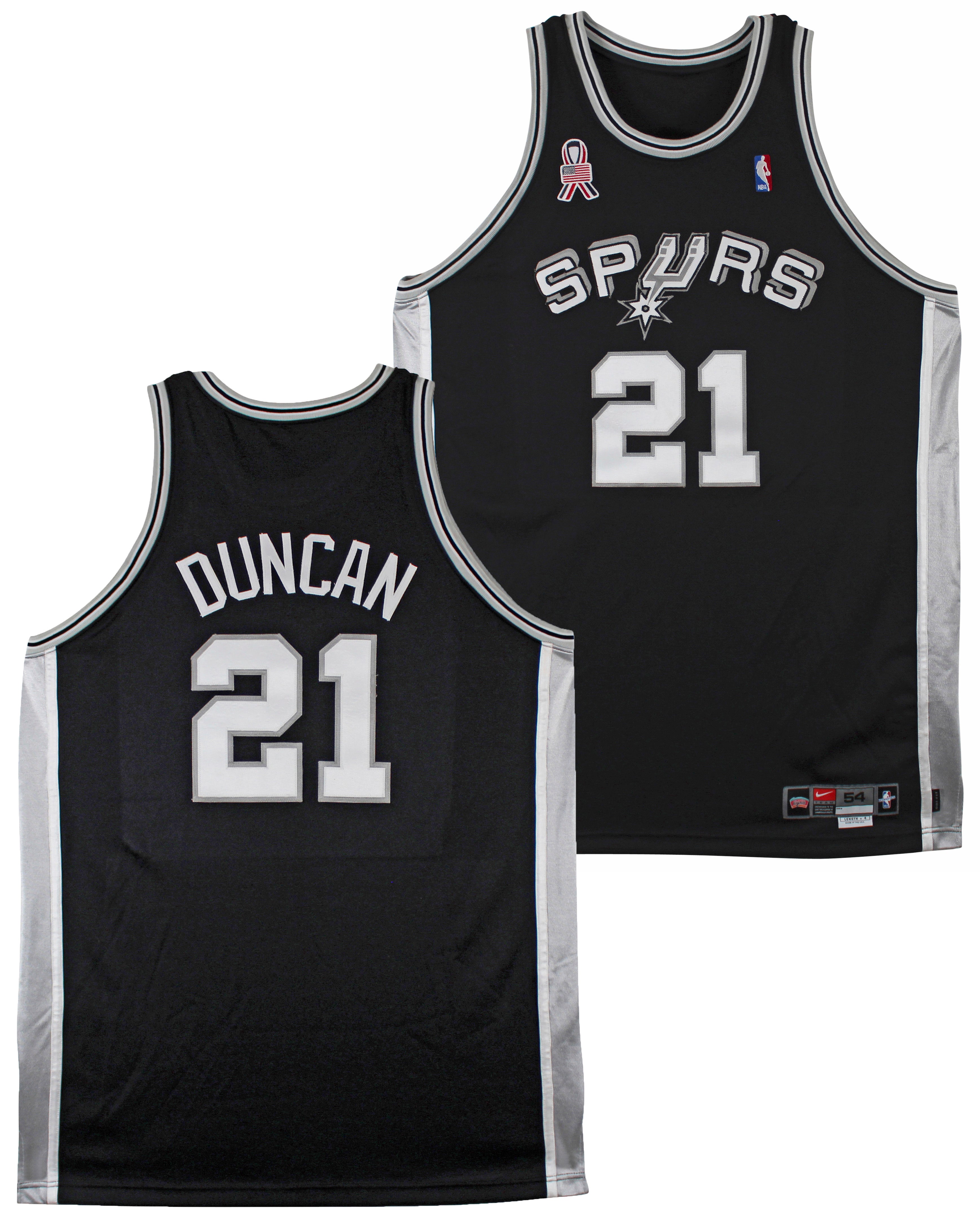 Spurs Tim Duncan 2001-02 Game Worn Nike +4" Extra Length Black Road Jersey