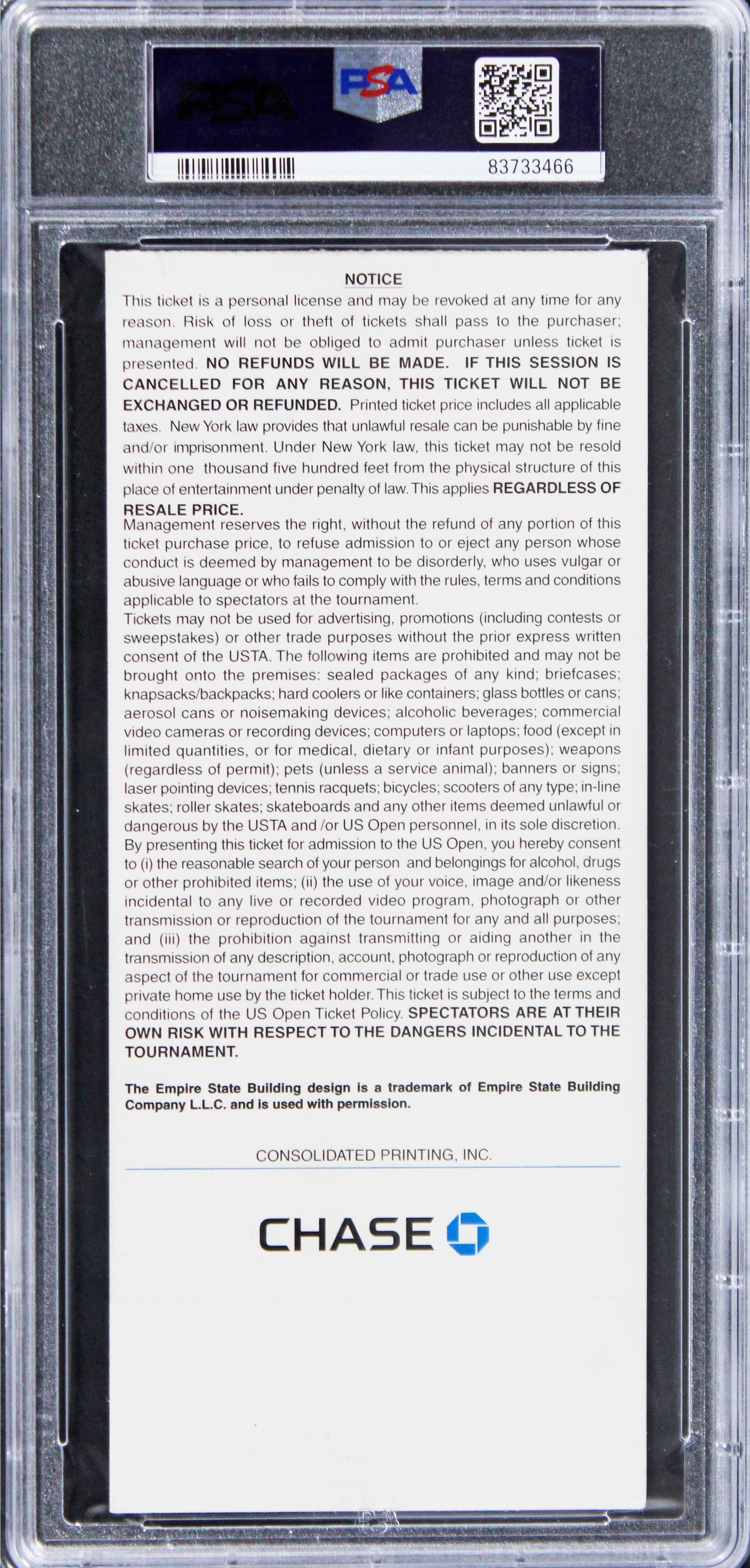 Rafael Nadal Signed 2008 U.S. Open First Round Full Ticket Stub PSA/DNA Slabbed