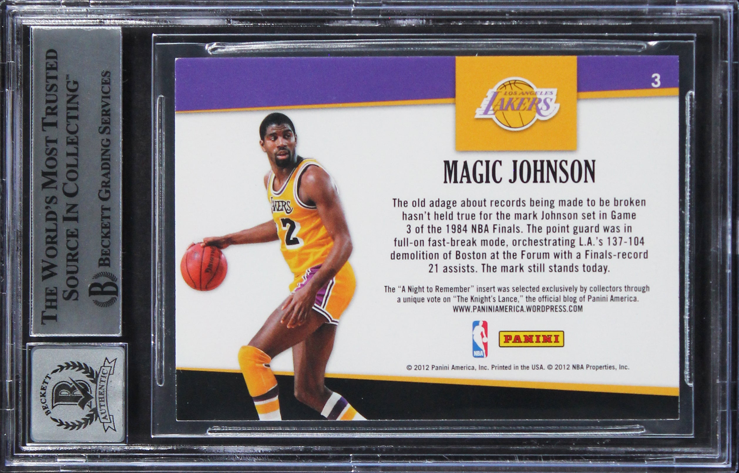Magic Johnson Signed 2011 Hoops A Night To Remember #3 Card Auto 10! BAS Slabbed
