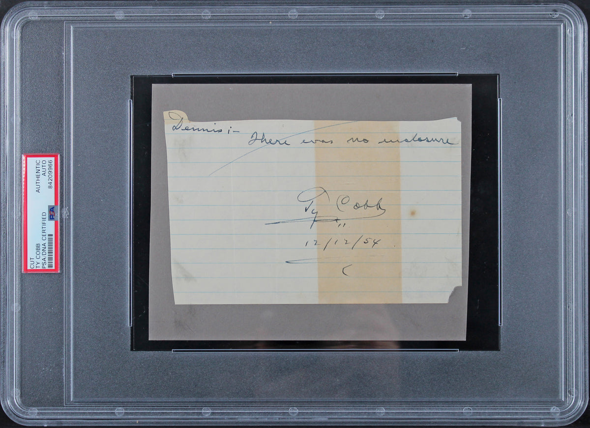 Tigers Ty Cobb 12/12/54 Authentic Signed 4.25x6.75 Cut Signature PSA/DNA Slabbed